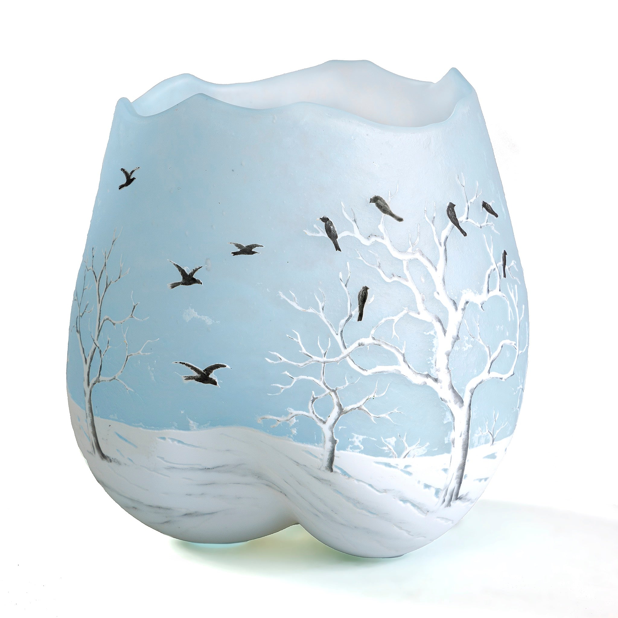Daum Nancy Blackbird Trefoil Glass Vase - Handcrafted Art Nouveau Crystal Vase for Home Decor, Wedding Centerpiece & Luxury Gift