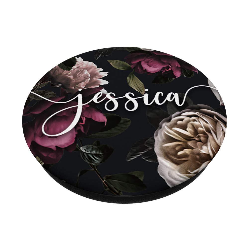 Jessica - Personalized Floral Rose & Peony PopSockets PopGrip | Swappable Phone & Tablet Grip with Custom Name | Perfect Gift for Women, Girls & Phone Accessory Lovers | Great for Everyday Use, Travel & Selfies