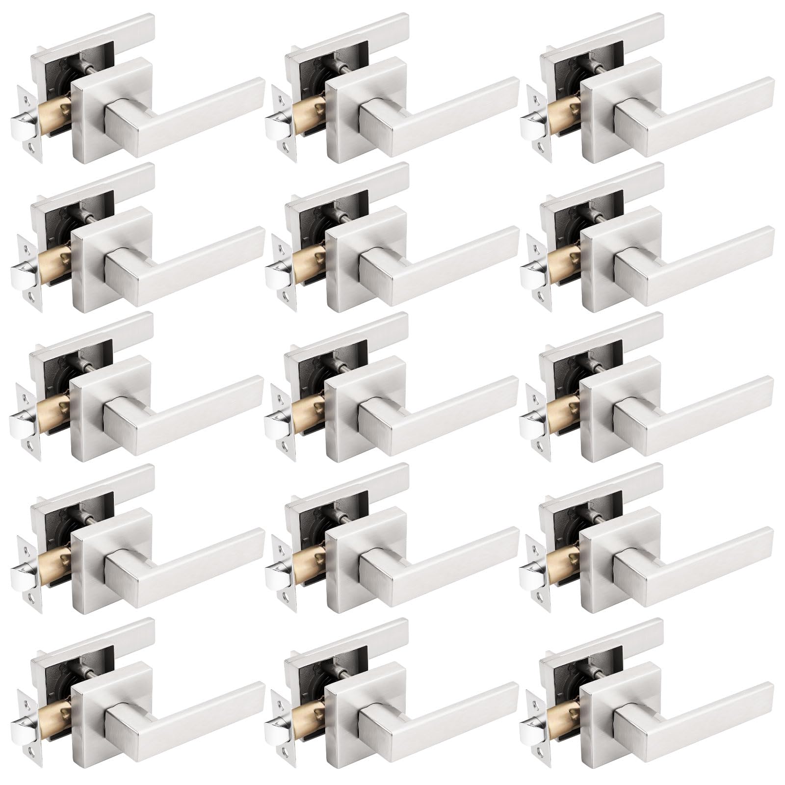 Gobrico 15-Pack Satin Nickel Square Door Levers - Heavy Duty Interior Passage Locks for Hallway, Closet & Bedroom Doors - Modern & Durable Home Hardware Upgrade