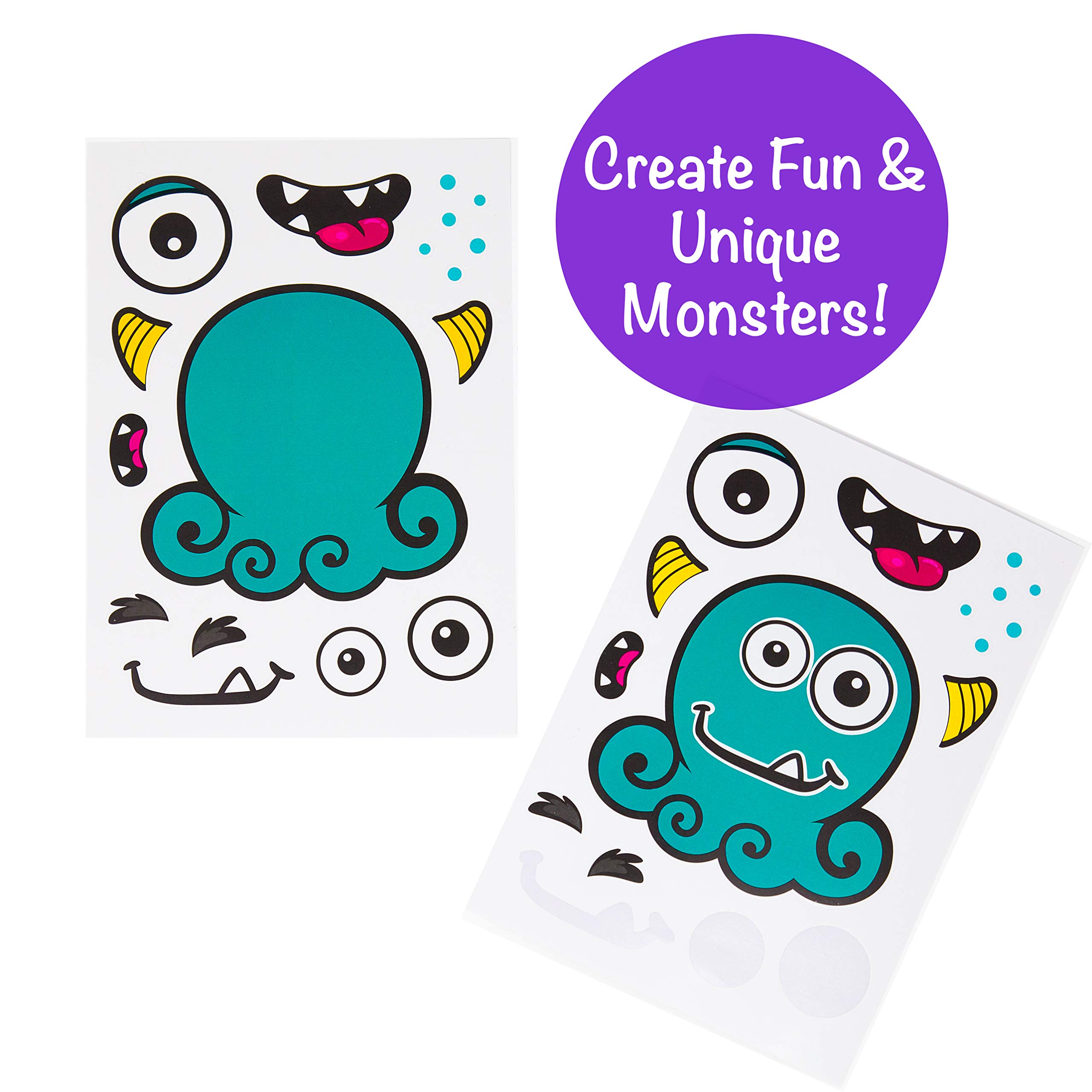 24-Piece Make A Monster Stickers Set for Kids - Creative DIY Craft Project & Birthday Party Favors (Ages 3+) - Design Your Favorite Monster - Perfect for Classroom Activities, Gift Bags, and Arts & Crafts Time