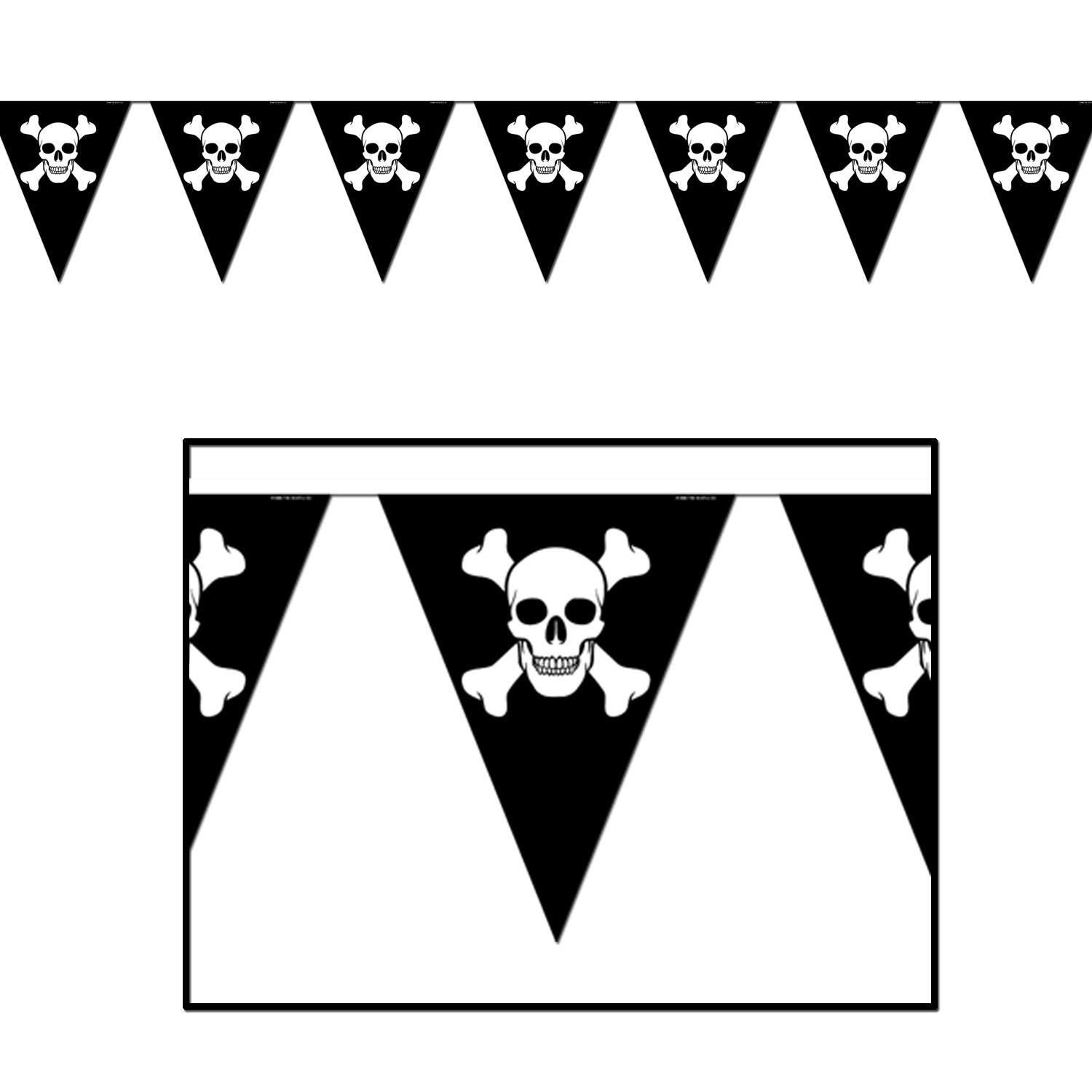 12 Pack Beistle Jolly Roger Pirate Party Pennant Banner - Perfect for Halloween Decorations, Pirate Themed Birthday Parties & Nautical Events