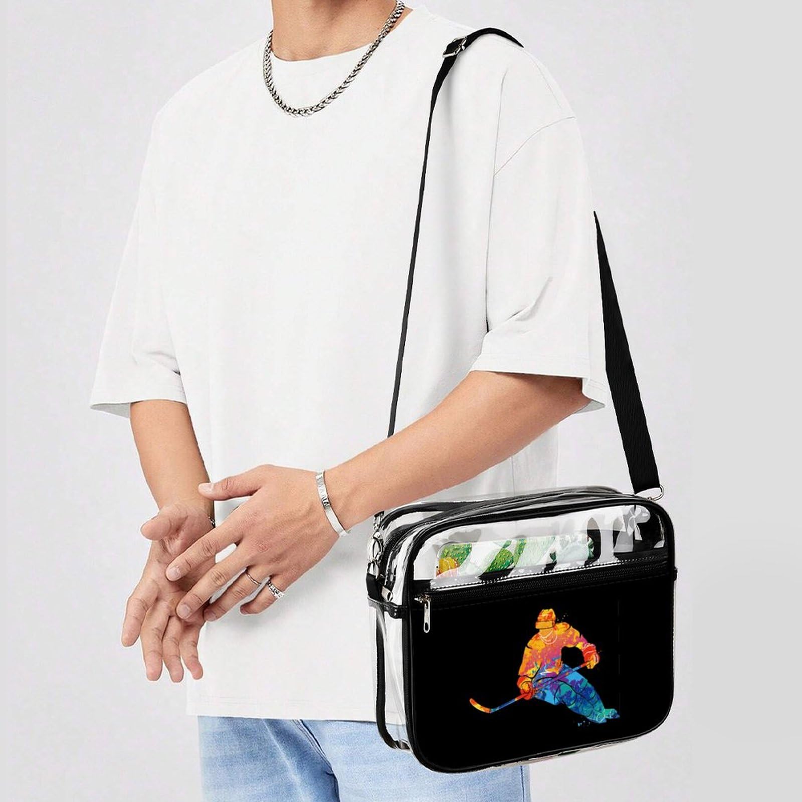 Clear Hockey Stadium Bag - Waterproof Shoulder Messenger Bag with 2 Compartments & Crossbody Strap | Perfect for Sports Games, Concerts & Travel (Complies with NHL Arena Bag Policies)