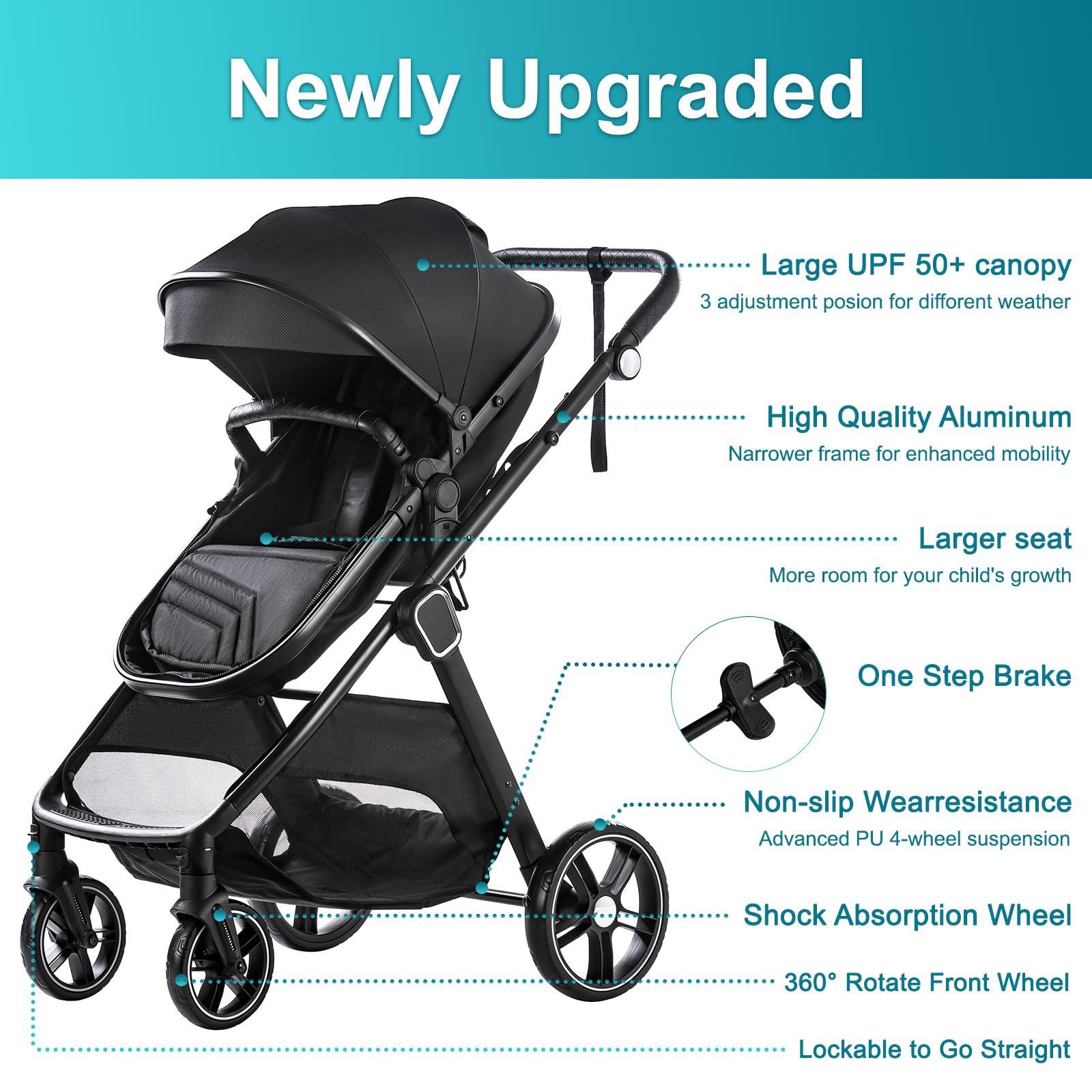 **Trenana 2-in-1 Baby Stroller with Reversible Bassinet - Adjustable Backrest & Canopy, Foldable Lightweight Aluminum Alloy Frame, Shock-Absorbing Wheels for Newborns & Infants (Pink) - Perfect for Park Walks, Shopping & Travel**