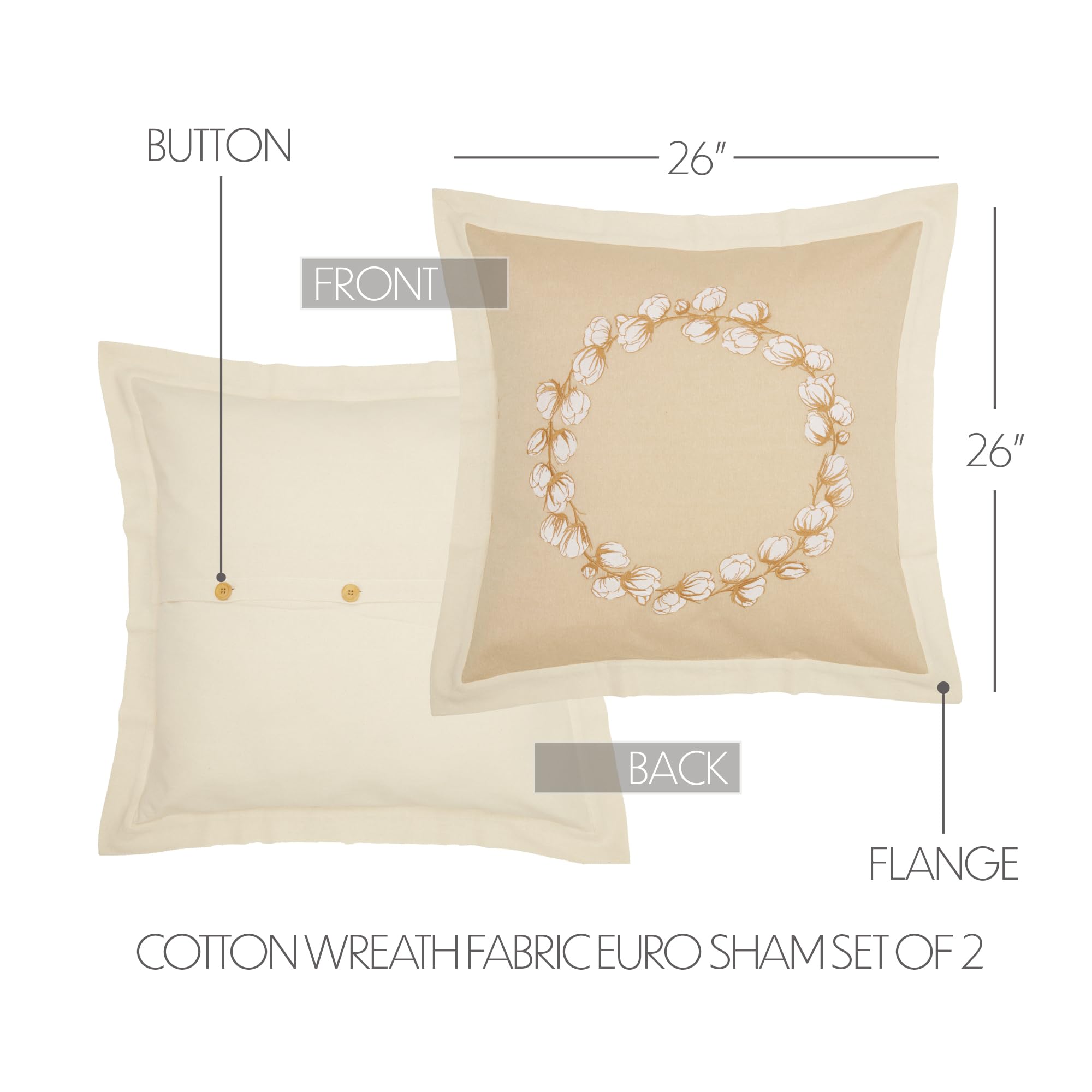 VHC Brands Ashmont Soft Cotton Pillow Sham Cover - Farmhouse Style Decorative Cushion Case for Sofa, Couch & Bed - Perfect for Living Room, Bedroom & Home Decor