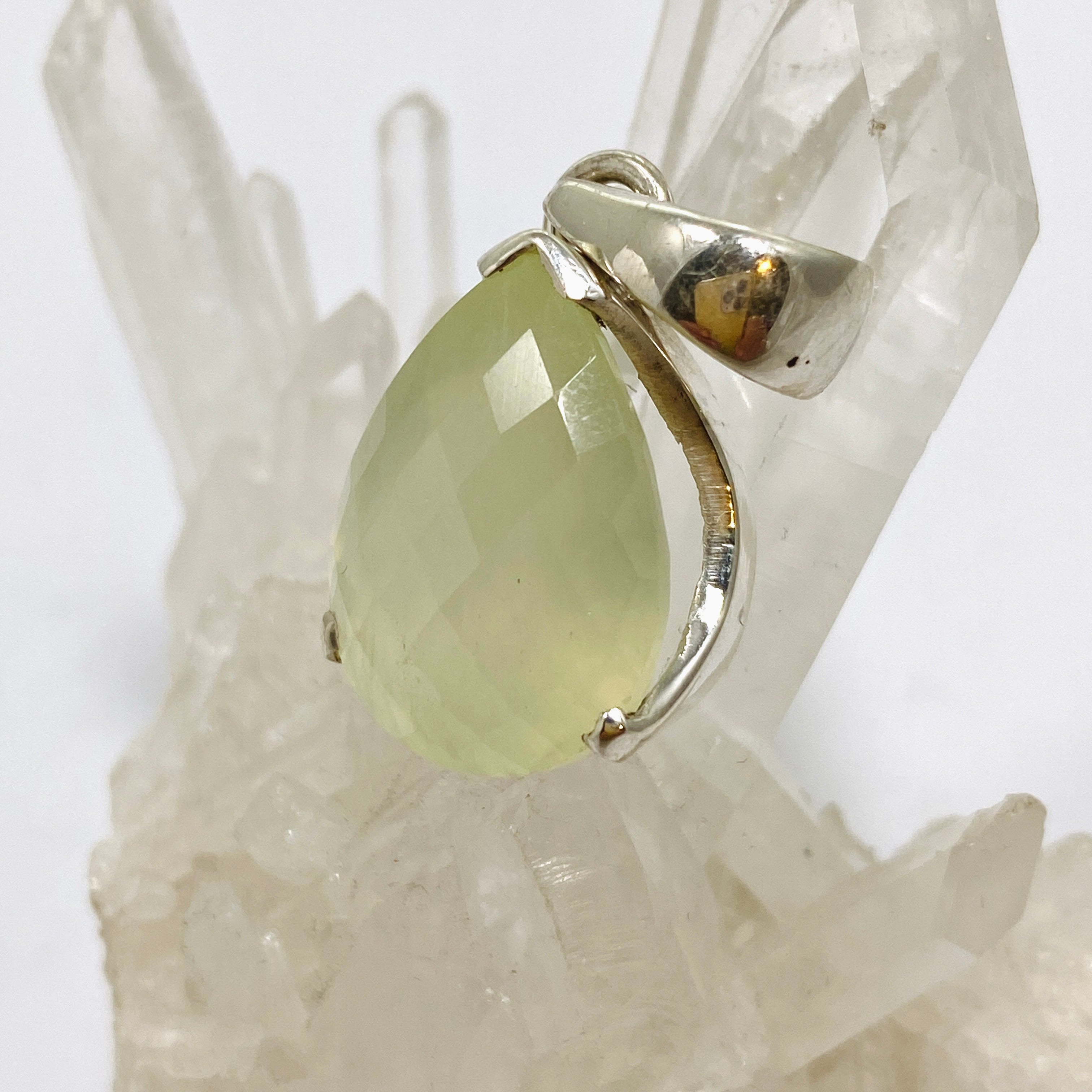 Natural Prehnite Teardrop Checkerboard Faceted Pendant Necklace - PPGJ1017 | Elegant Jewelry for Women, Perfect Gift for Birthday, Anniversary & Special Occasions