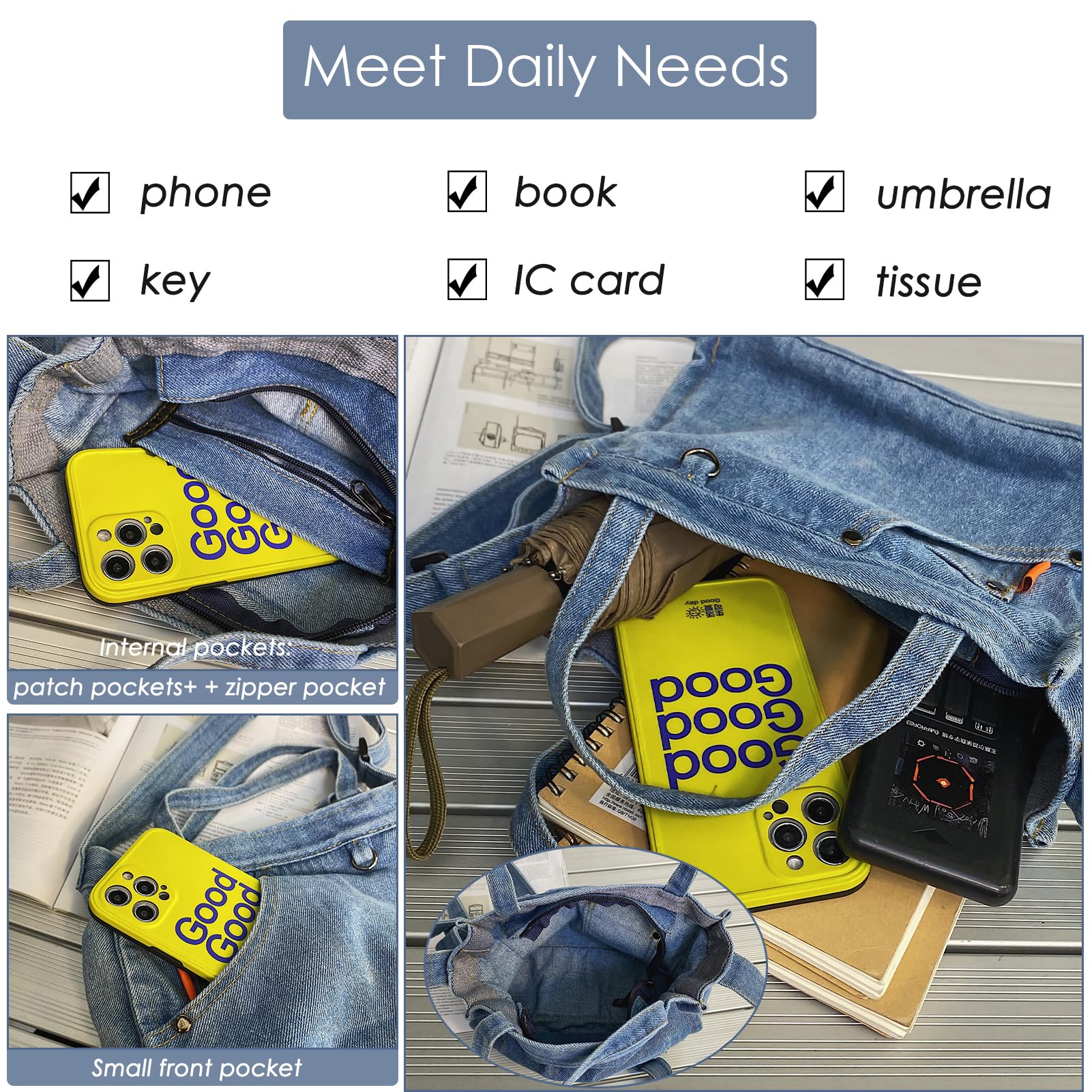 Micmores Women's Denim Crossbody Purse - Stylish Small Tote Hobo Handbag for Everyday Use, Travel & Shopping