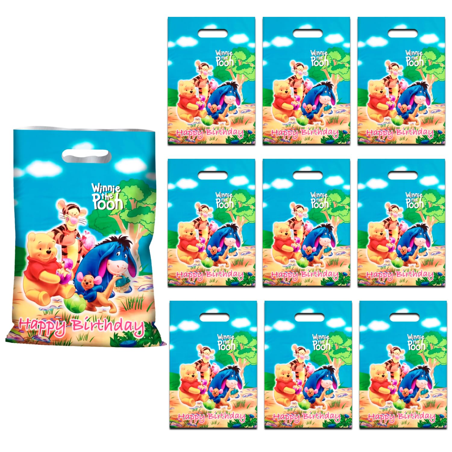 Winnie the Pooh Theme Blue Foil Goodie Bags - 10 Pack Birthday Party Favors for Kids, Baby Shower Return Gifts, Thank You Bags - Perfect for Disney Themed Parties, Baby Showers & Birthday Celebrations