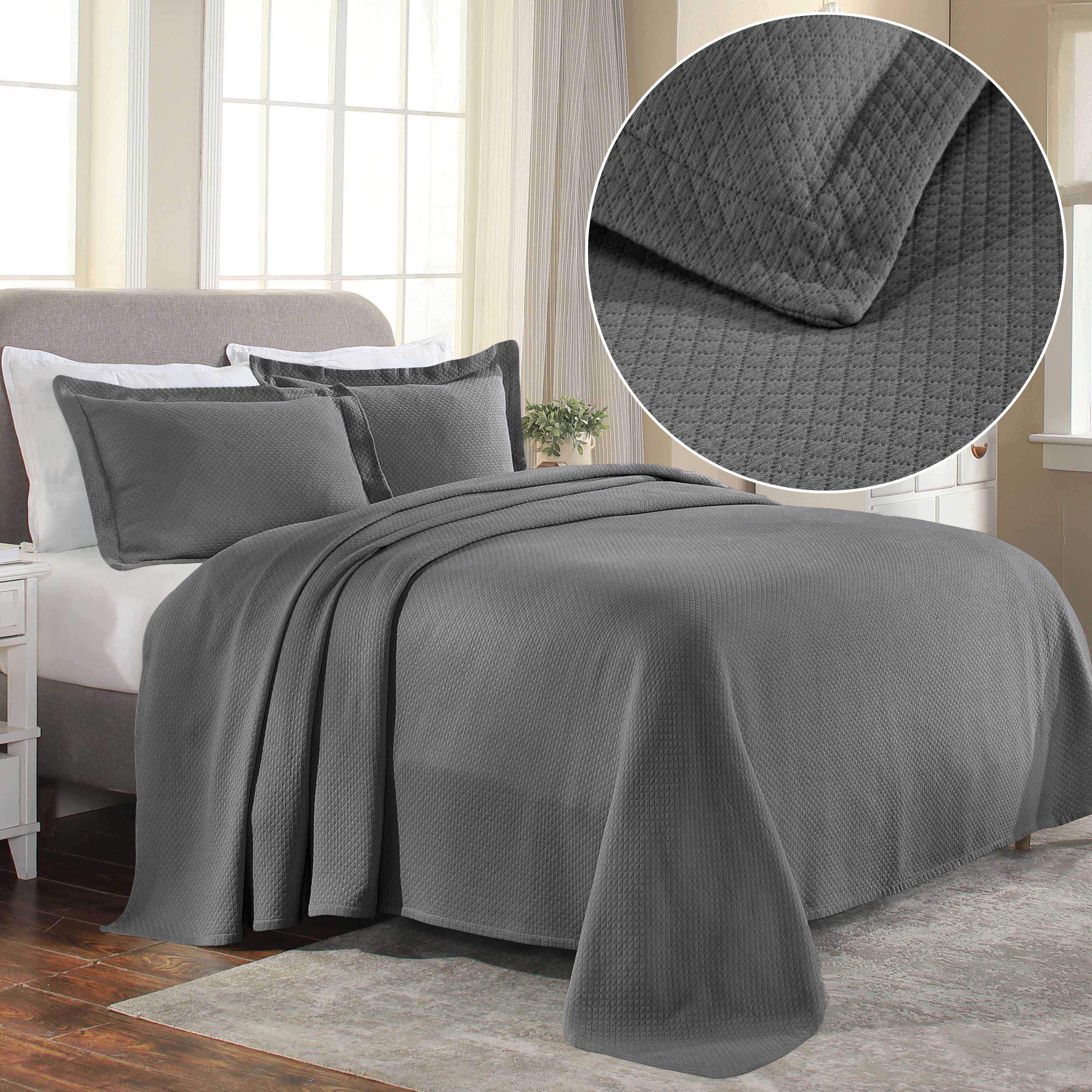 Luxury Jacquard Matelassé Cotton Diamond Solitaire Bedspread Set - Queen Size Bedding Coverlet for Master Bedroom, Guest Room & Hotel Decor
