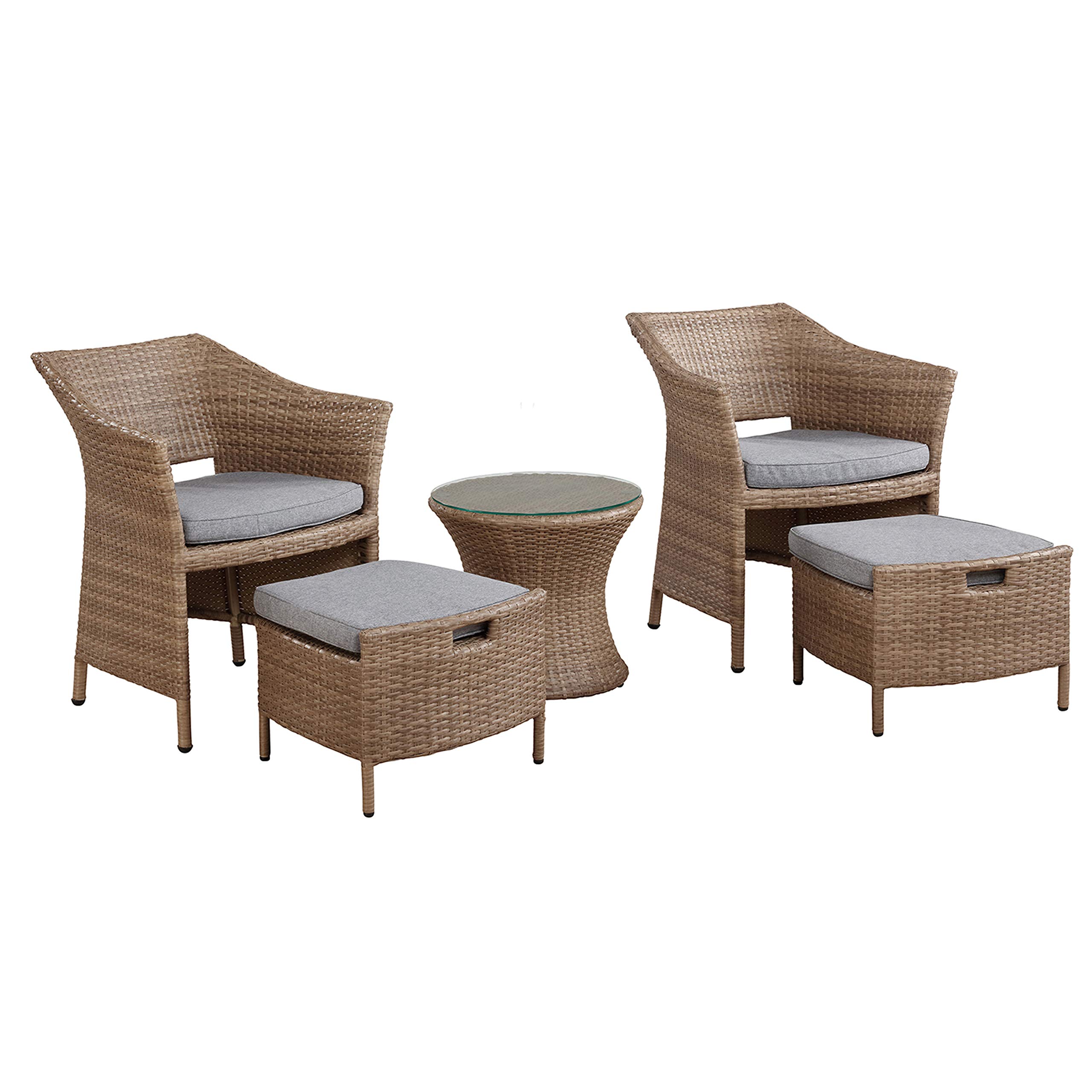 Kokoli All-Weather Outdoor Patio Conversation Set - 2 Durable Chairs with Cushioned Ottomans & 17
