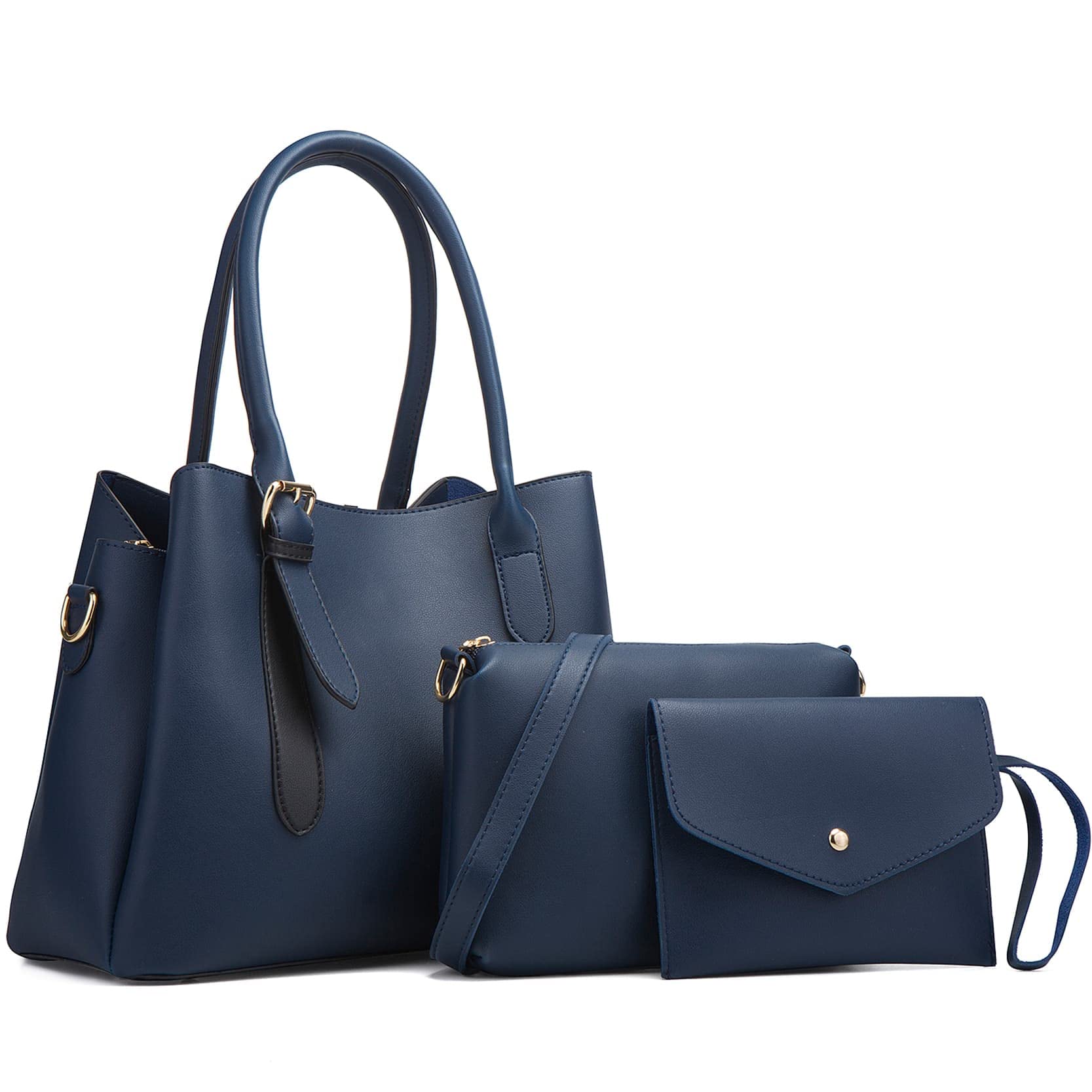 3Pcs Vegan Leather Handbags Set for Women - Tote, Crossbody & Clutch Purse - Stylish Shoulder Bag & Wallet Combo for Work, Travel & Everyday Use