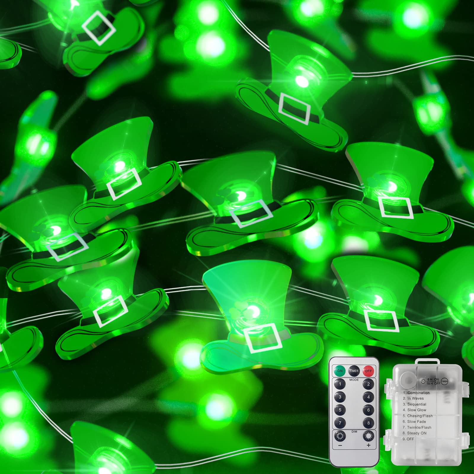 St. Patrick's Day Green Hat String Lights - 40 LED Leprechaun Fairy Lights (13ft, Battery Operated) for Irish Party Decor, Bedroom, Garden & Outdoor Celebrations - Perfect for St. Patrick's Day, Christmas & Festive Events