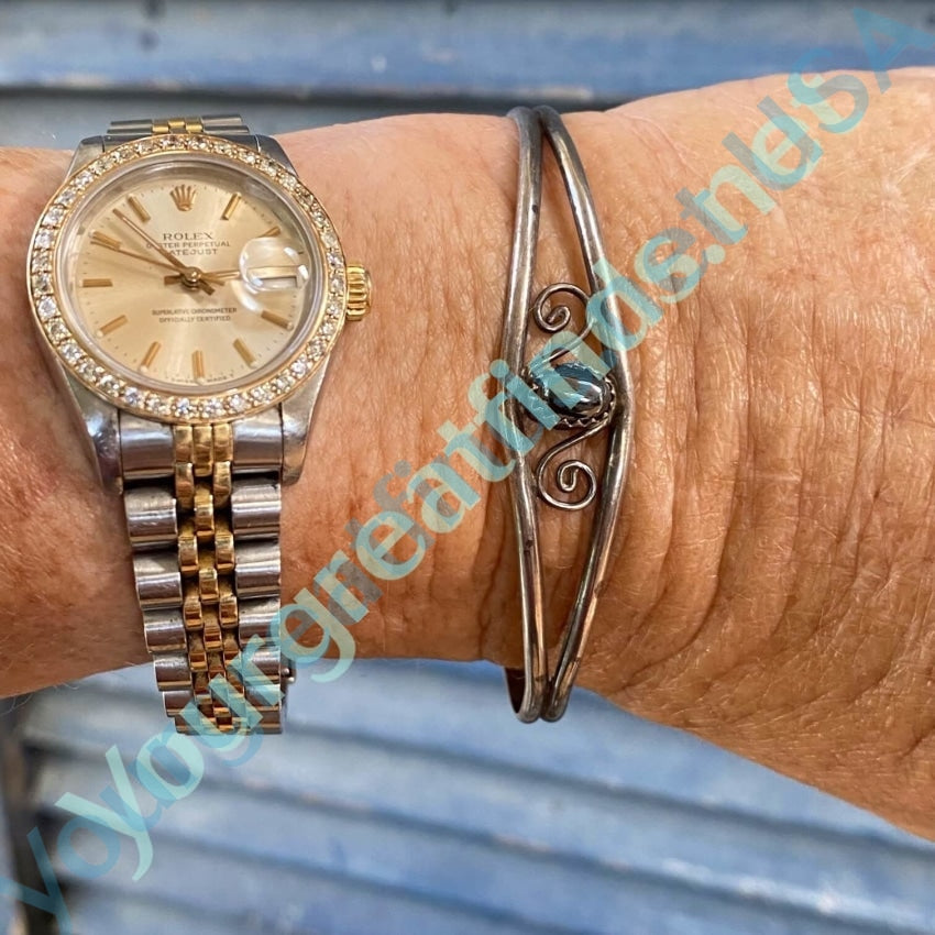 Authentic Sterling Silver Southwestern Bracelet with Hematite Beads | Handmade Native American Jewelry for Women | Perfect for Boho Fashion & Gift Giving