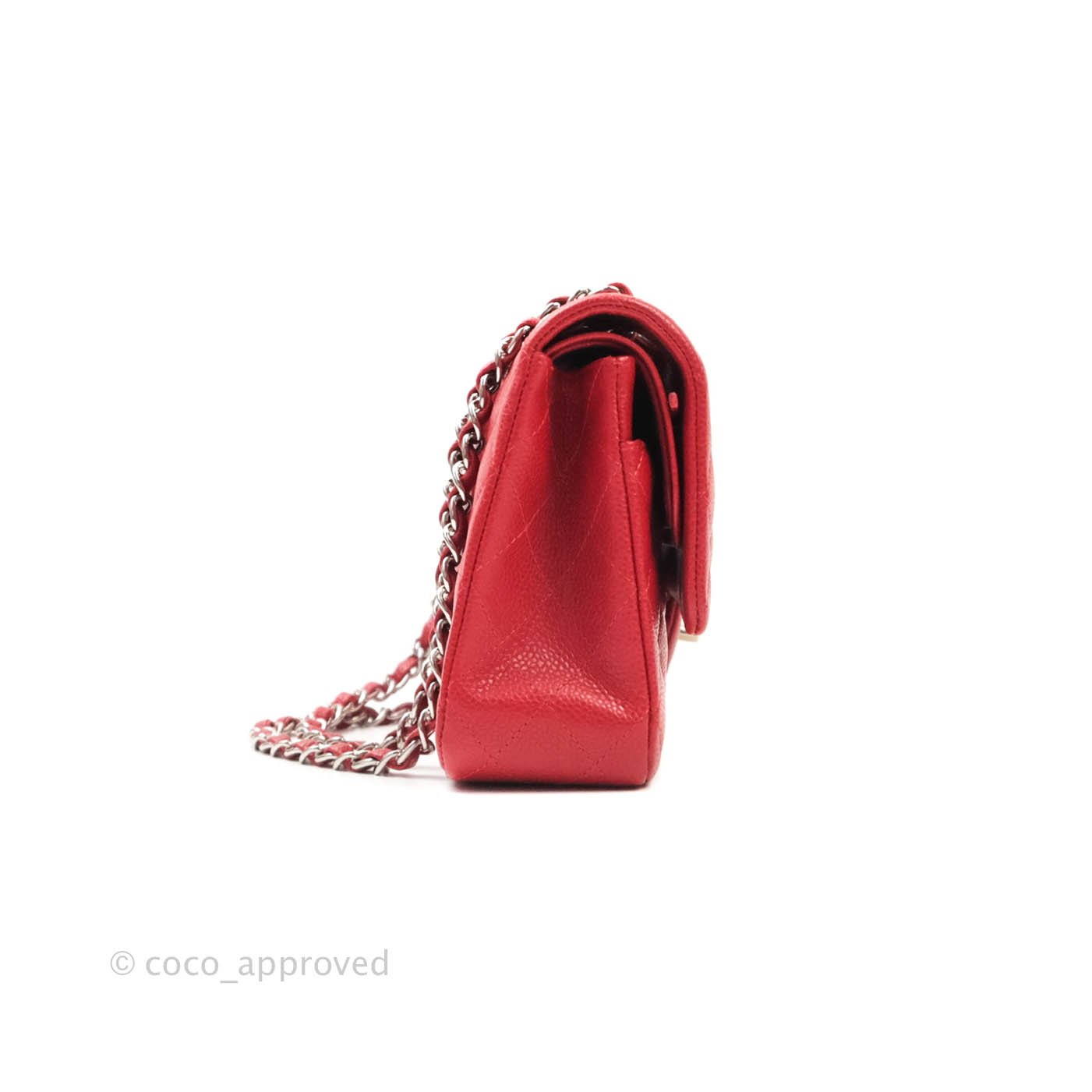 Chanel Classic Medium Double Flap Bag in Red Caviar Leather with Silver Hardware - Luxury Designer Handbag for Women, Perfect for Parties, Work & Everyday Use