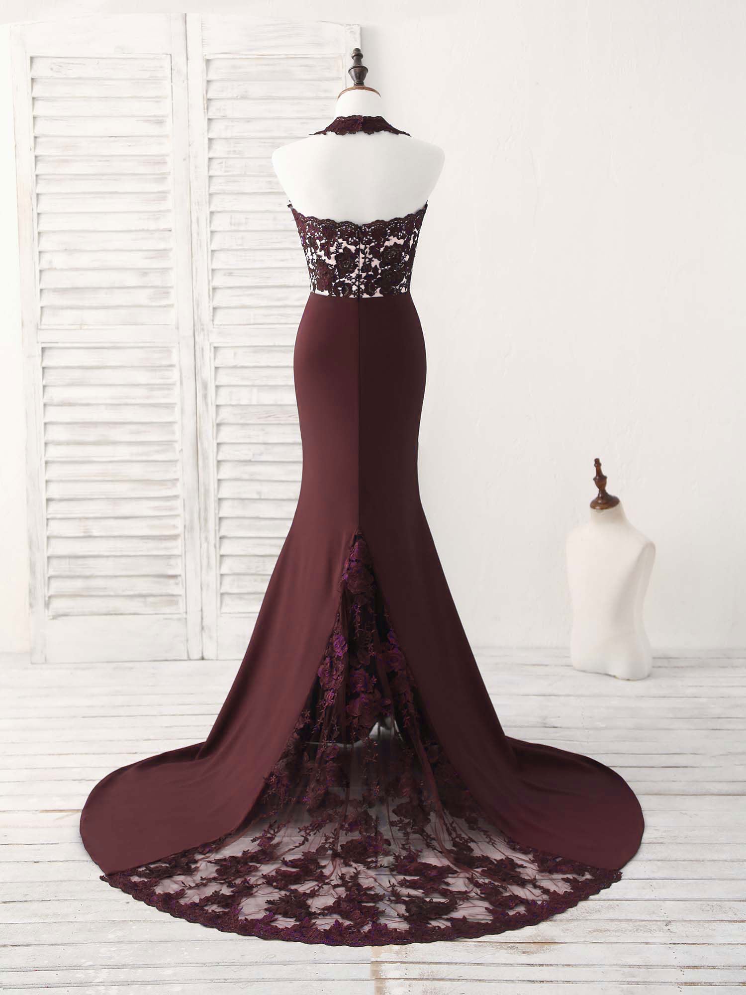 Elegant Burgundy Lace Mermaid Long Prom Dress for Women - Formal Evening Gown for Bridesmaids, Homecoming, and Special Occasions
