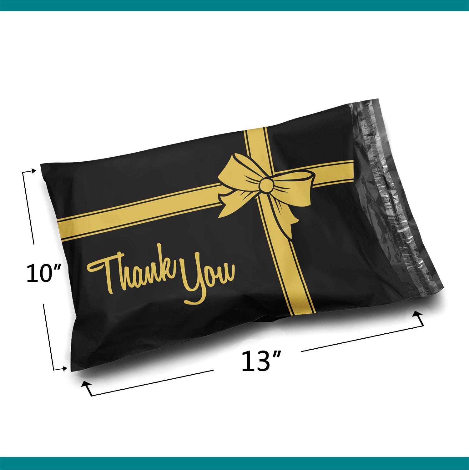 10 x 13 Inch Black and Gold Holiday Thank You Gift Bags with Bow - 2 Mil Poly Mailer Envelopes for Christmas Presents, Party Favors & Mailing Gifts | Shop4Mailers