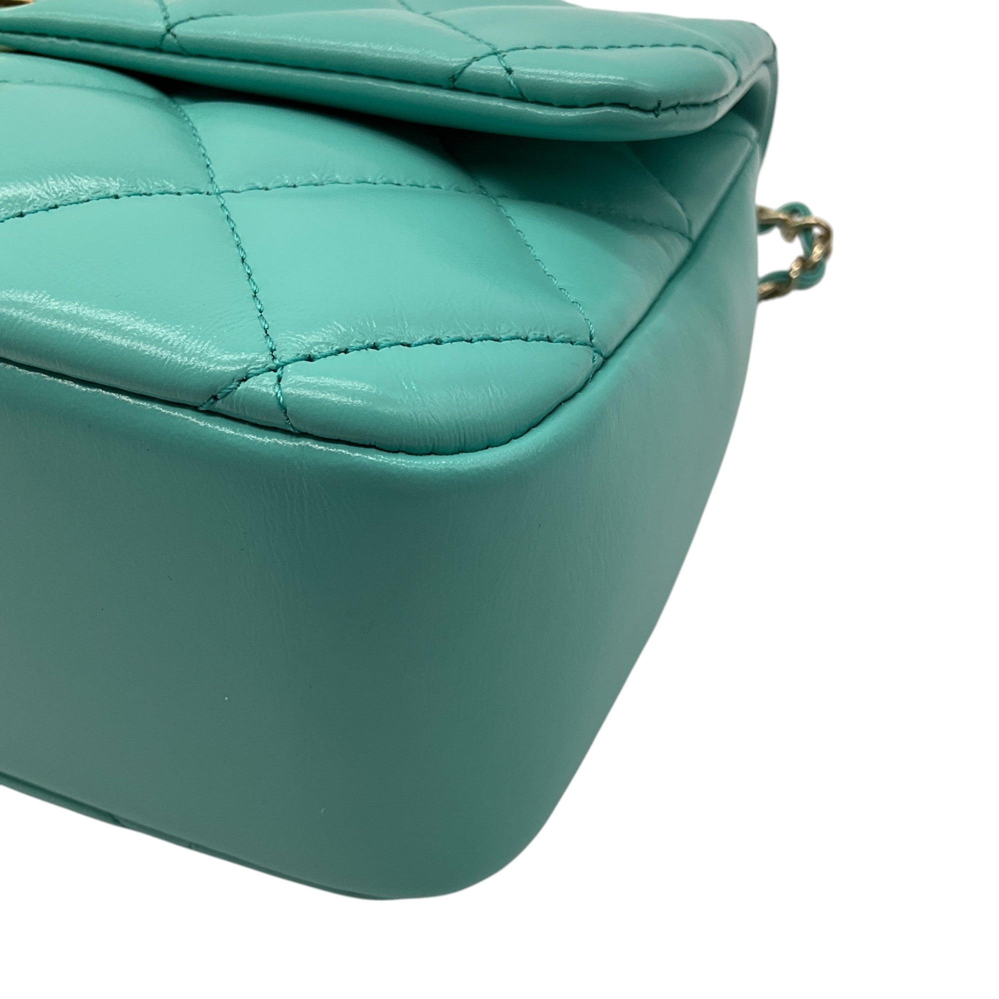 Chanel 2024 Turquoise & Gold Quilted Lambskin Leather Coco Top Handle Flap Bag - Luxury Designer Handbag for Women, Perfect for Parties, Weddings & Special Occasions