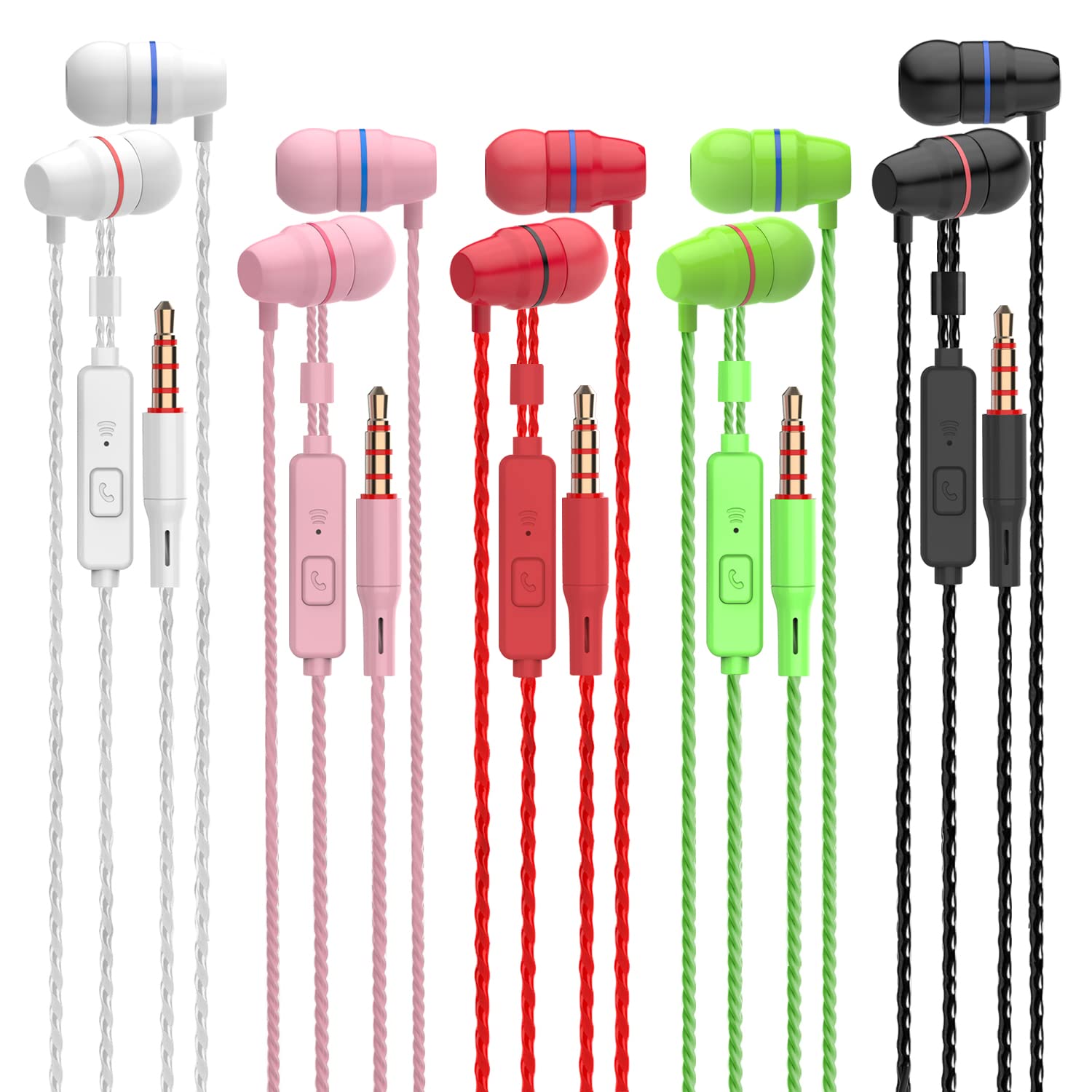 VPB V1 In-Ear Headphones with Remote & Mic - Stereo Sound, Noise Isolating, Tangle-Free for iPhone, Android, Laptops & Gaming (5-Pack Mixed Colors) - Perfect for Commuting, Workouts & Online Classes