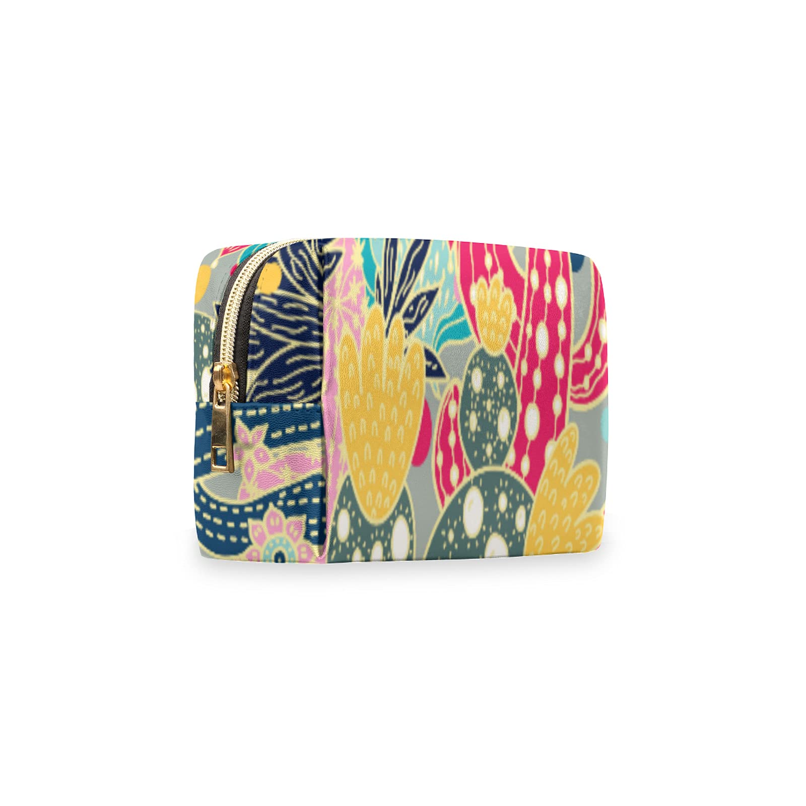 Colorful Cactus Flower Cosmetic Bag - Waterproof PU Leather Travel Makeup Organizer with Zipper, Large Capacity Makeup Pouch for Women & Girls | Perfect for Travel, Gym, Daily Use & Purse Storage