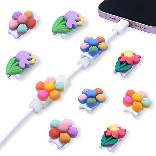 10 PCS Colorful Flower Cable Protectors for iPhone iPad USB Charging Cables - Durable Plastic Cord Saver Bites to Prevent Damage - Perfect Phone Accessory for Home, Office & Travel Use