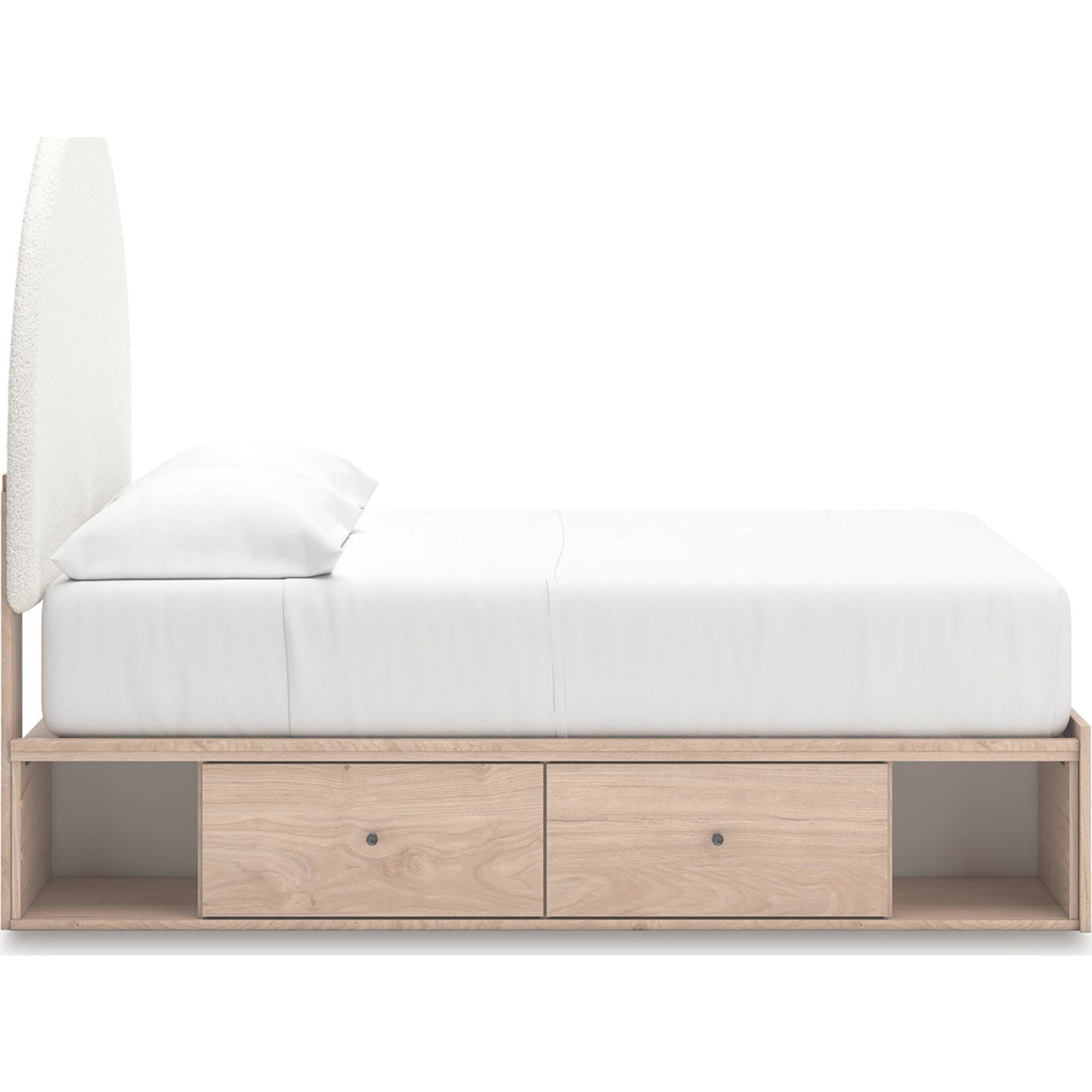 Arloster Platform Bed Frame with 2 Storage Drawers - Modern Tan & White Wooden Bed - Perfect for Small Bedrooms, Guest Rooms & Studio Apartments