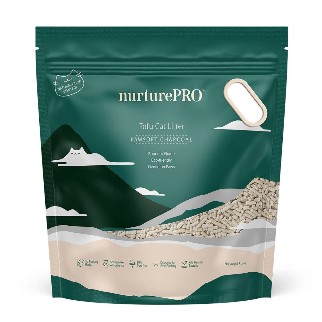 NurturePRO Pawsoft Tofu Cat Litter 7L - Charcoal, Soya, Green Tea & Corn Formula | Superior Odor Control | Eco-Friendly & Gentle on Paws | Ideal for Multi-Cat Homes & Small Spaces