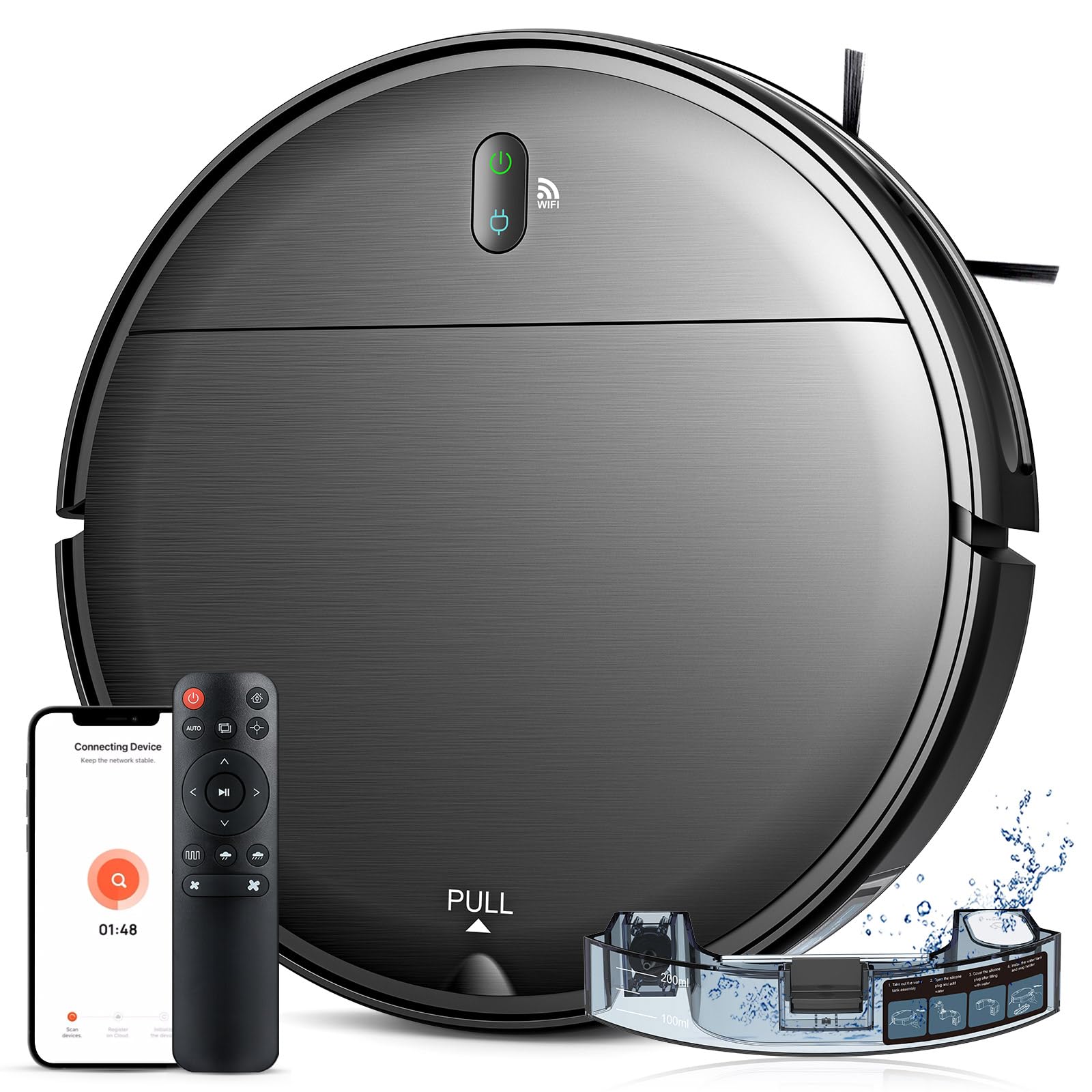 Smart Robot Vacuum and Mop 2-in-1 - Wi-Fi Connected Robotic Cleaner with App & Voice Control, Self-Charging, Slim Design with Water Tank & Dustbin - Perfect for Hard Floors, Pet Hair, Carpets - Ideal for Home, Office, and Pet Owners