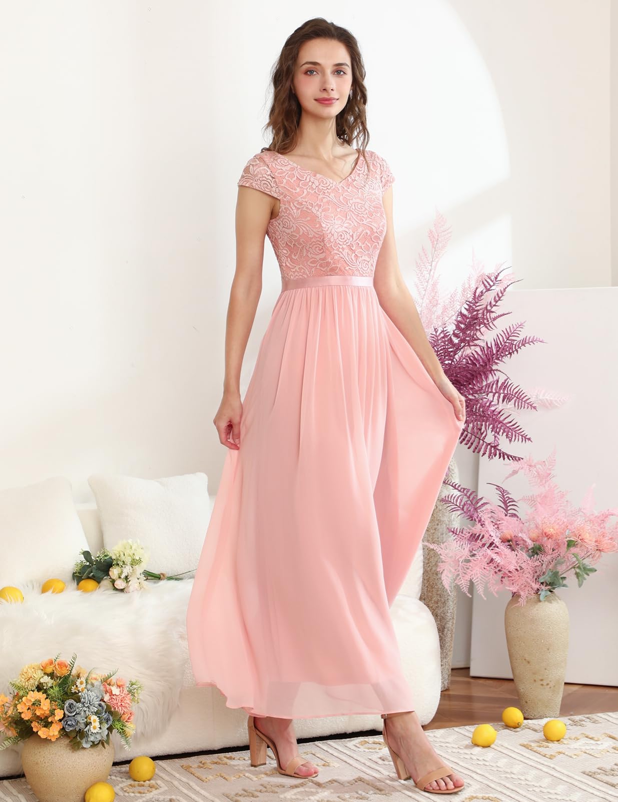 Elegant Long Formal Dresses for Women 2024 | V-Neck Wedding Guest & Bridesmaid Dress | Homecoming, Evening Party & Beach Occasions | Perfect for Fall Weddings, Galas & Special Events