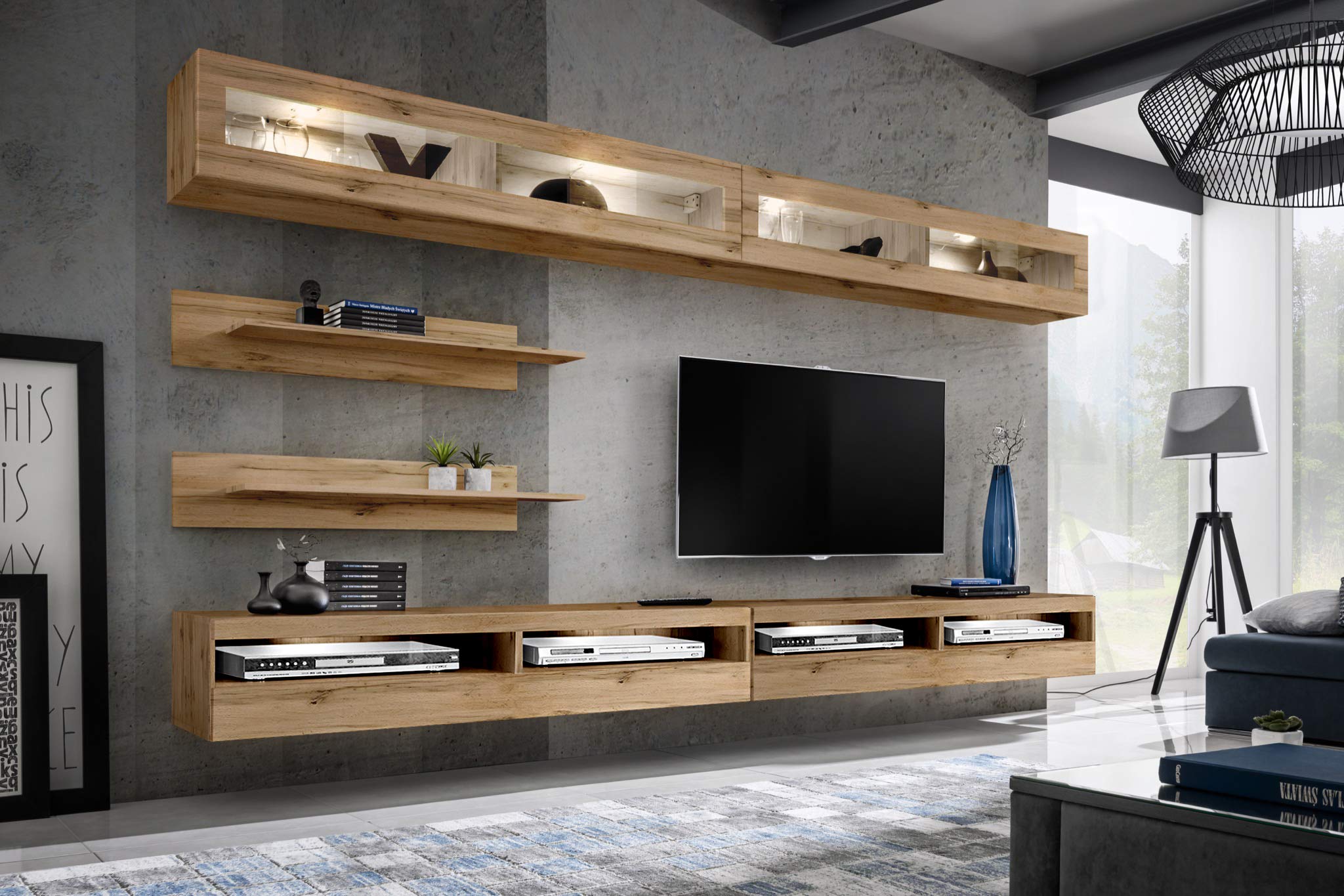 Modern Oak Floating TV Stand with Storage & LED Lights - Wall-Mounted Entertainment Center for Living Room & Bedroom - Space-Saving TV Console with Shelves | Perfect for Small Apartments & Home Theater Setups