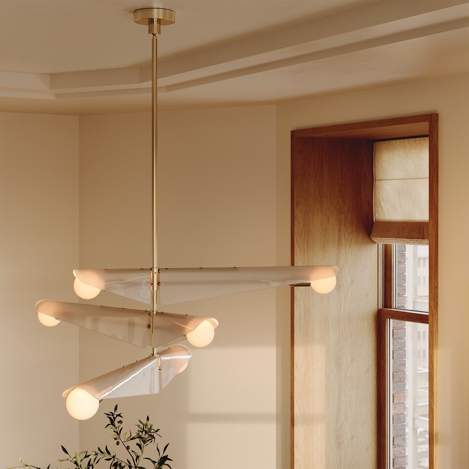 Elegant 3-Tier Sycamore Wood Chandelier in Dusk Pink - Perfect for Dining Room, Bedroom, or Living Room Lighting Decor