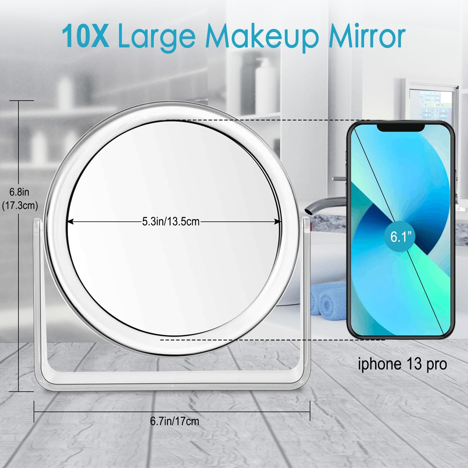 10X/1X Magnifying Vanity Mirror - Double Sided Makeup Mirror with 360° Swivel Stand, Portable Desk & Countertop Mirror for Bathroom, Shaving, Travel & Cosmetics - Perfect Gift for Women & Beauty Enthusiasts