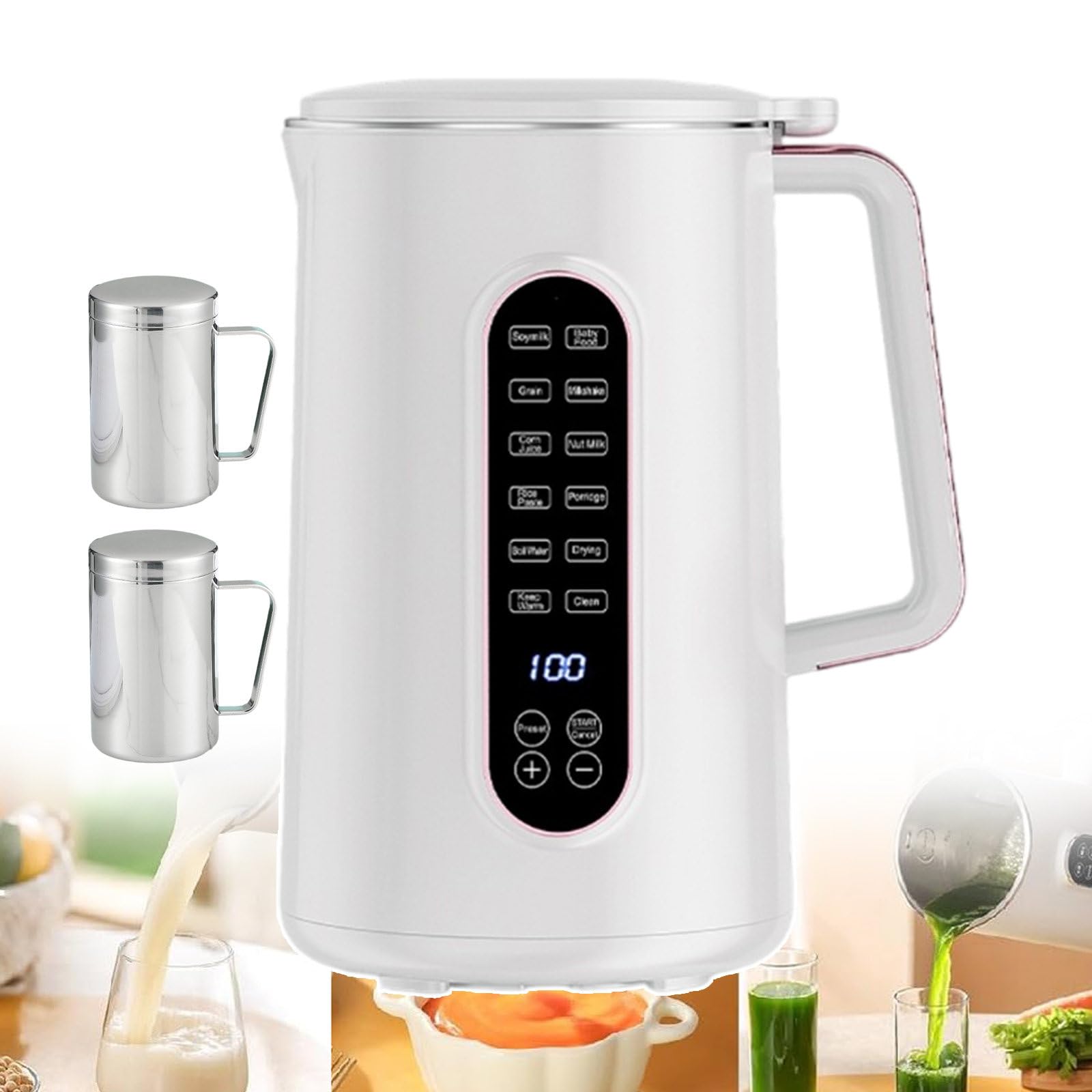 **Automatic Nut Milk Maker 32000 RPM - Stainless Steel Almond, Soy Milk Machine - Low Noise Wall Crushing for Home Use - Perfect for Afternoon Tea, Rice Paste, Porridge (Includes 2 Cups) - Healthy & Quick Homemade Nut Milk**