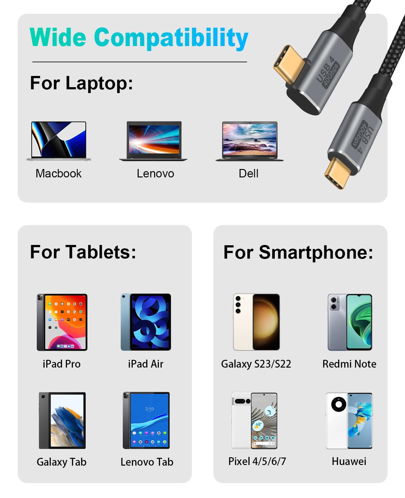 Right Angle USB C Cable 100W 40Gbps - Short 1ft USB 4 for Thunderbolt 4 & MacBook Pro/Air - Fast Charging & 8K Video