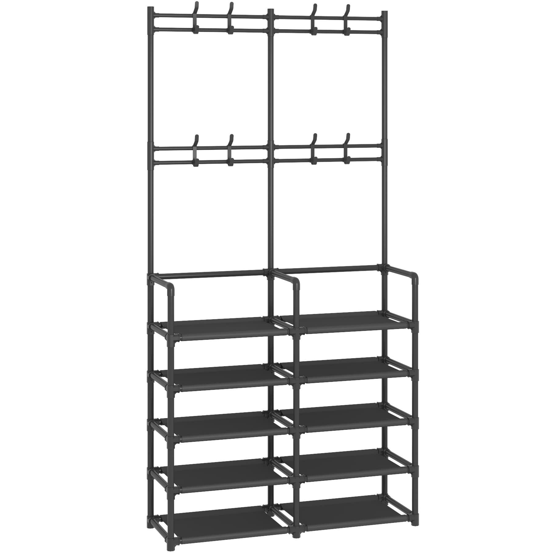 Laiensia 5-Tier Entryway Coat Rack with Shoe Storage & 8 Hooks - Space Saving Hallway Organizer Bench for Jackets, Bags, Shoes - Perfect for Bedroom, Office, Living Room & Small Apartment Entryway Organization