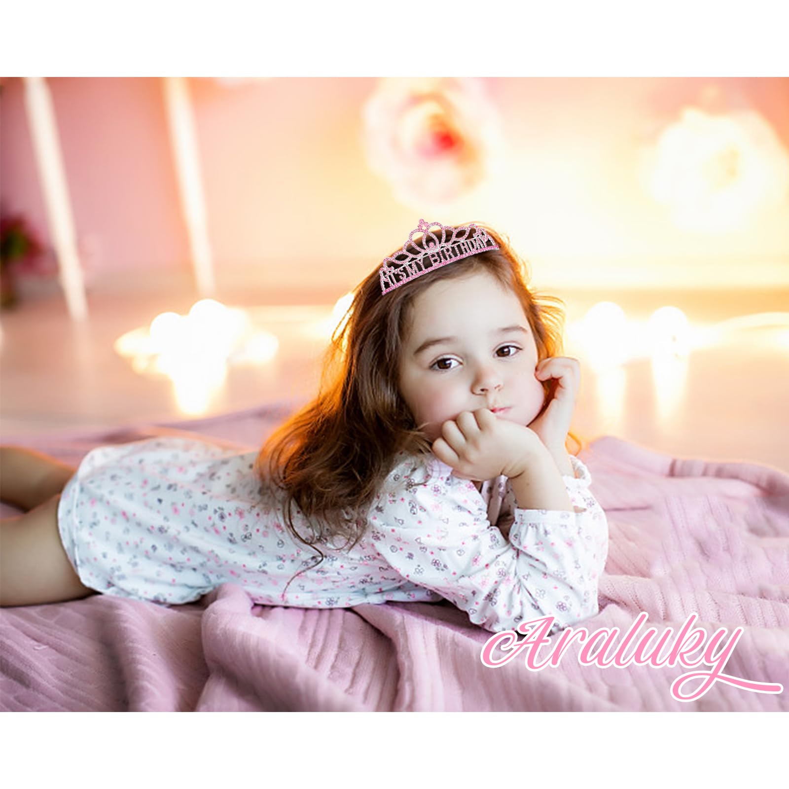 Birthday Tiara Crown for Girls & Women - Pink Glitter Princess Headband - Perfect for Birthday Parties, Quinceañeras & Special Occasions