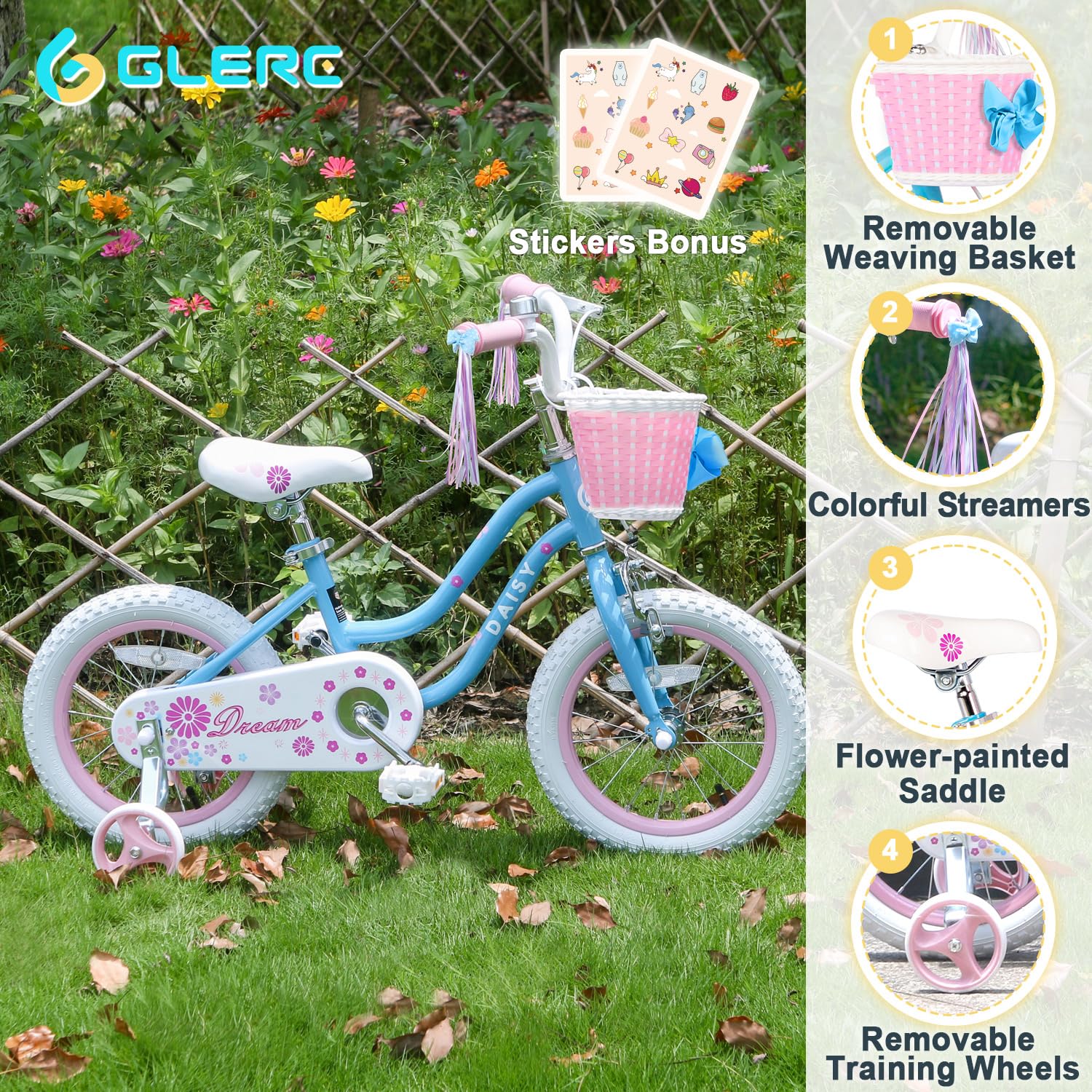 **Daisy Princess Girls Bike for Kids Ages 2-7 | 12, 14, 16 Inch Toddler & Child Bicycle with Training Wheels, Basket & Streamers | Multiple Colors | Perfect for Outdoor Play, Birthday Gifts & Learning to Ride**