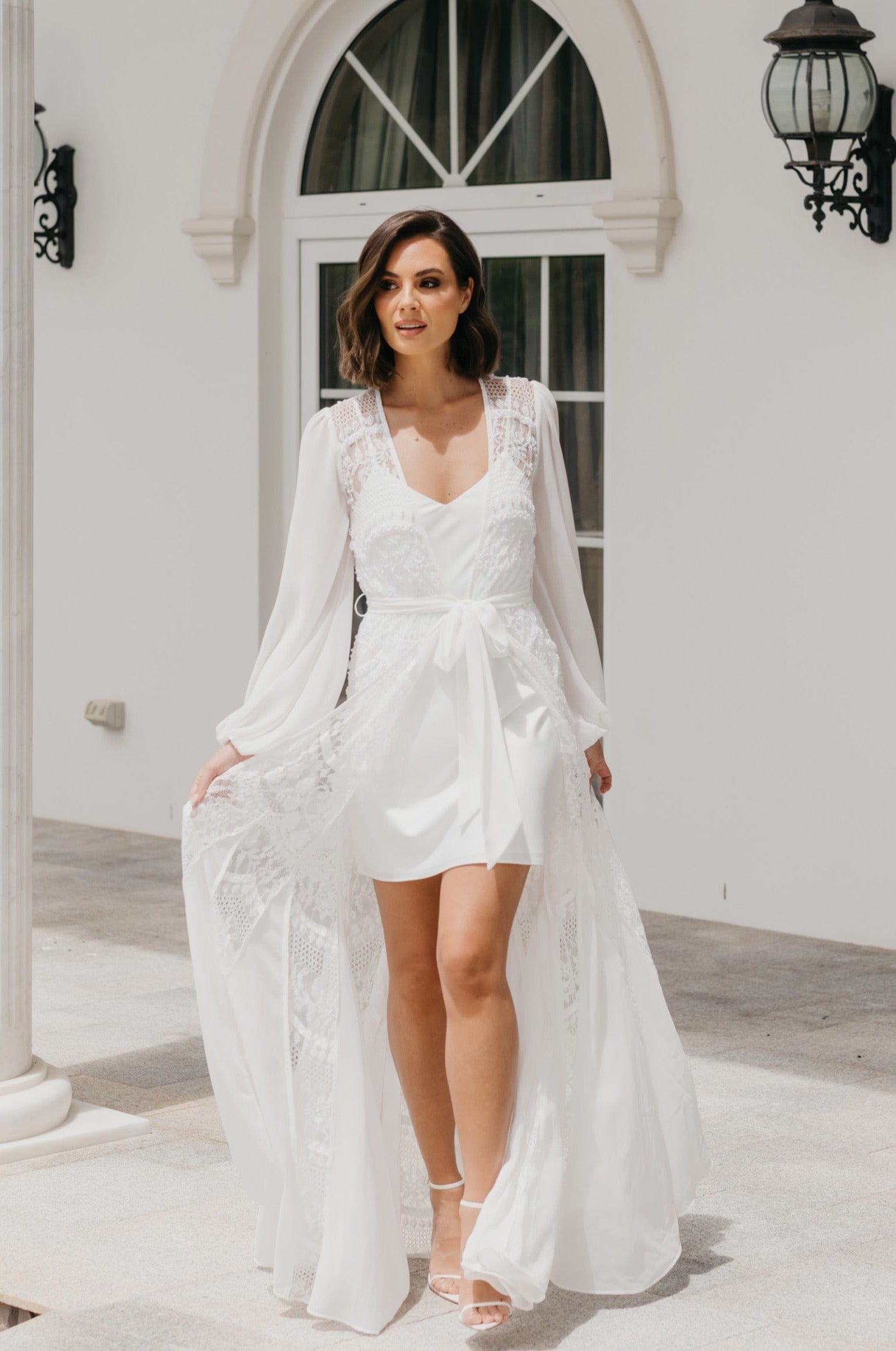 Elegant Hand-Beaded Pearl Maxi Bridal Robe with Slip - Perfect for Wedding, Bridal Shower & Honeymoon Getaway