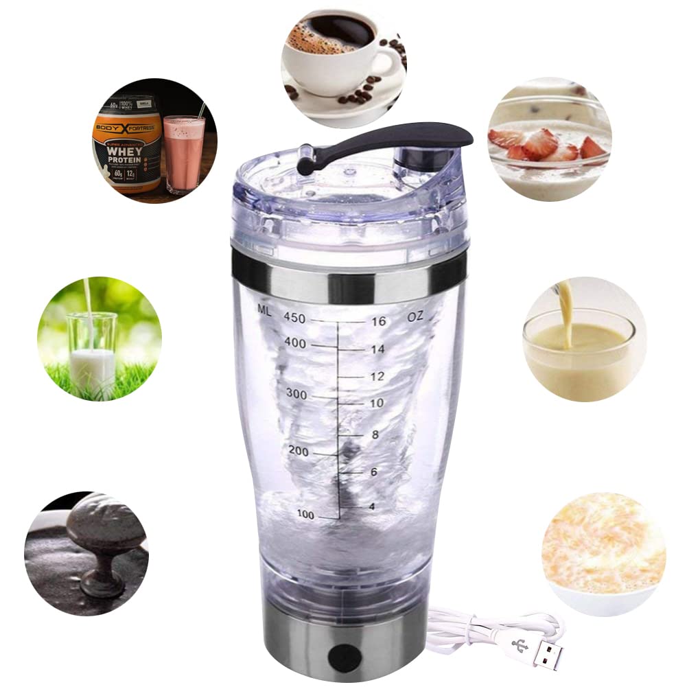 Ziurmut Automatic Stirring Cup - Electric Acrylic Shaker Bottle with Vortex Mixing Technology | Portable Rechargeable Protein Shaker for Smoothies, Meal Replacement & Workout Drinks | Perfect for Gym, Office & Travel Use