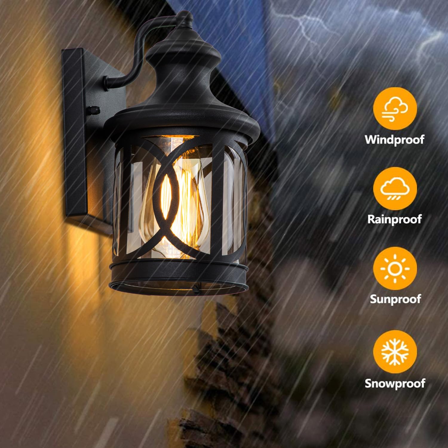 2-Pack Black Outdoor Wall Lights - Waterproof Porch Light Fixtures with Clear Glass Shade for House, Garage, Patio, Front Door & Balcony | Durable Exterior Wall Sconces for Home Security & Curb Appeal