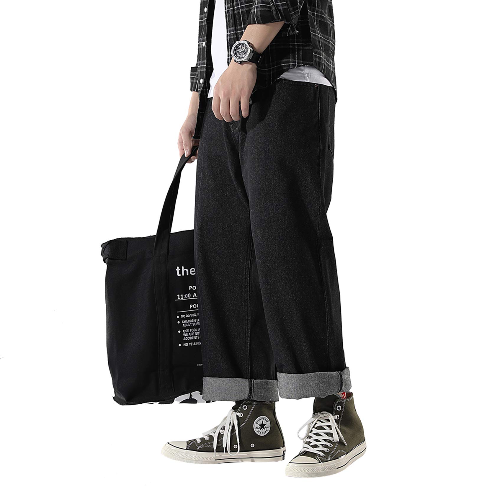 **DOSLAVIDA Men's Work Jeans - Casual Hip Hop Cargo Pants, Loose Fit Straight Wide Leg Cotton Denim with Zipper | Durable & Comfortable for Work, Streetwear & Everyday Wear**