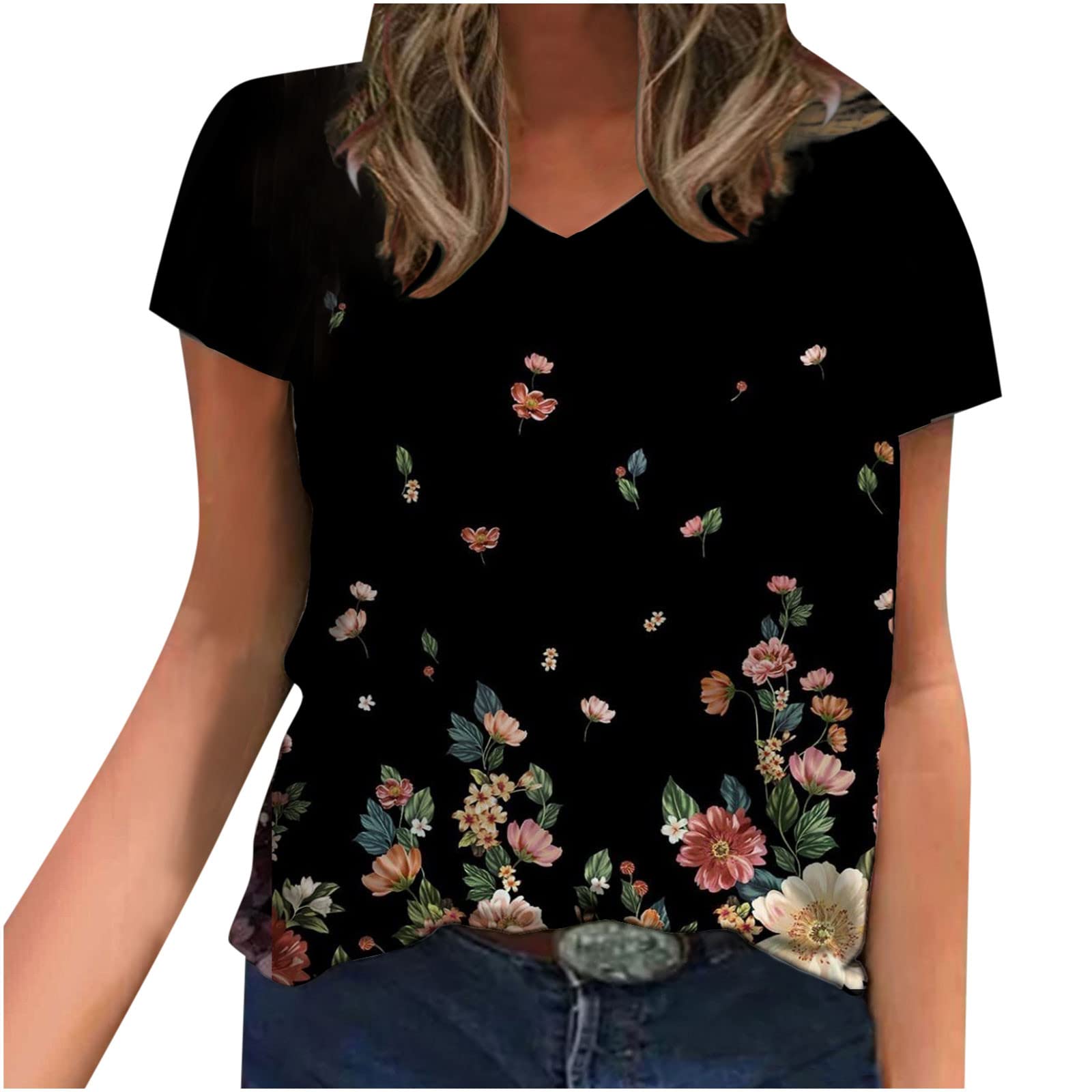 Trendy Floral V-Neck T-Shirts for Women - Summer Casual & Dressy