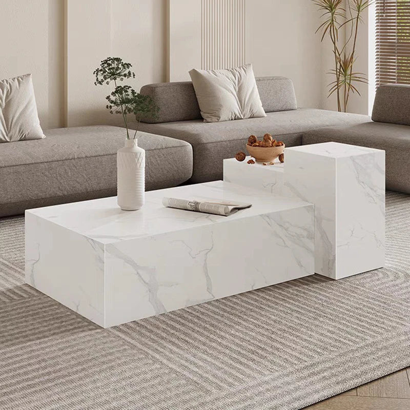 Premium Sintered Stone Marble Coffee Table Set - 3-Piece Modern Living Room Furniture for Home Decor & Entertaining
