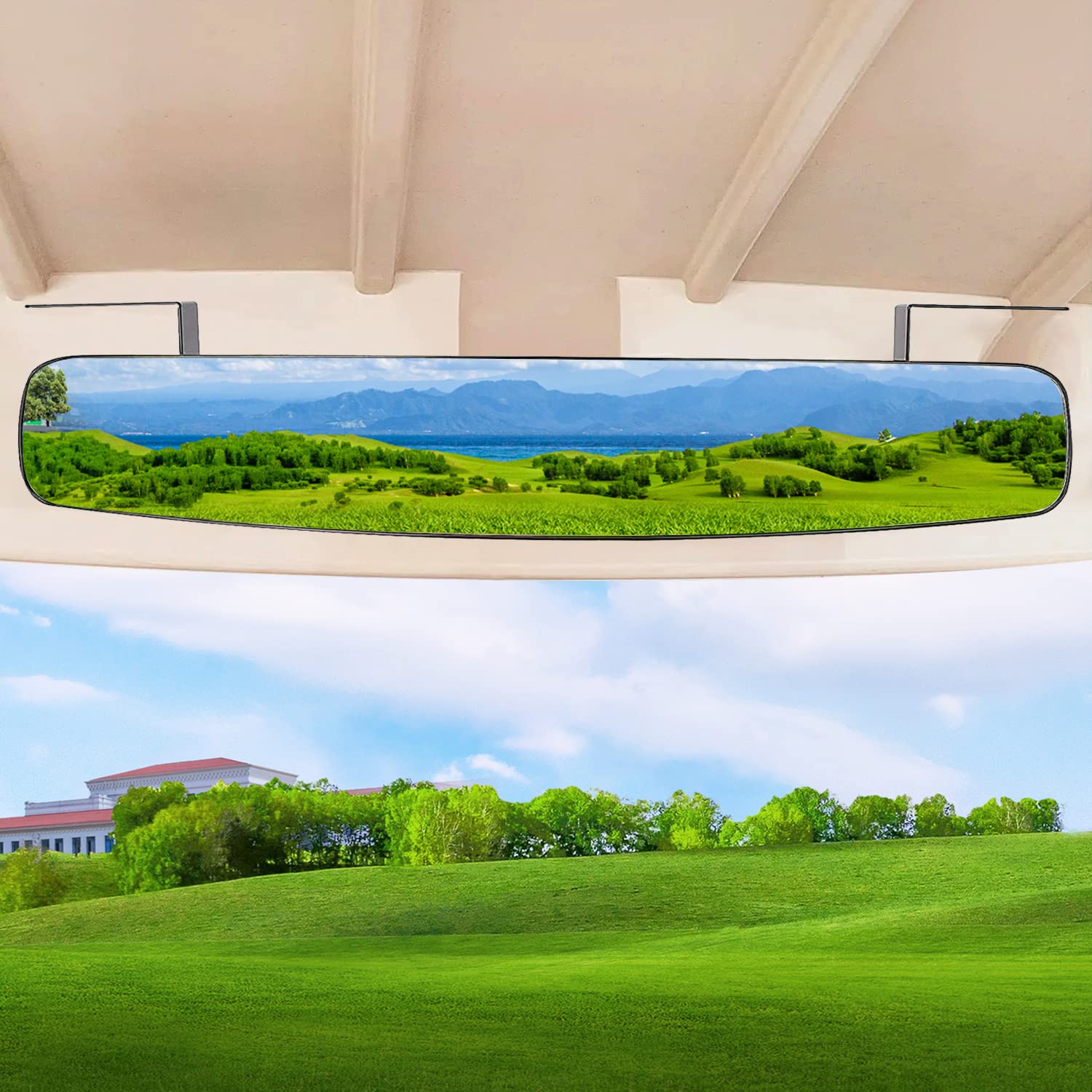 180 Degree Panoramic Golf Cart Rear View Mirror - Universal Fit, Anti-Glare (Black & White) for Enhanced Safety on Golf Courses & Neighborhood Streets