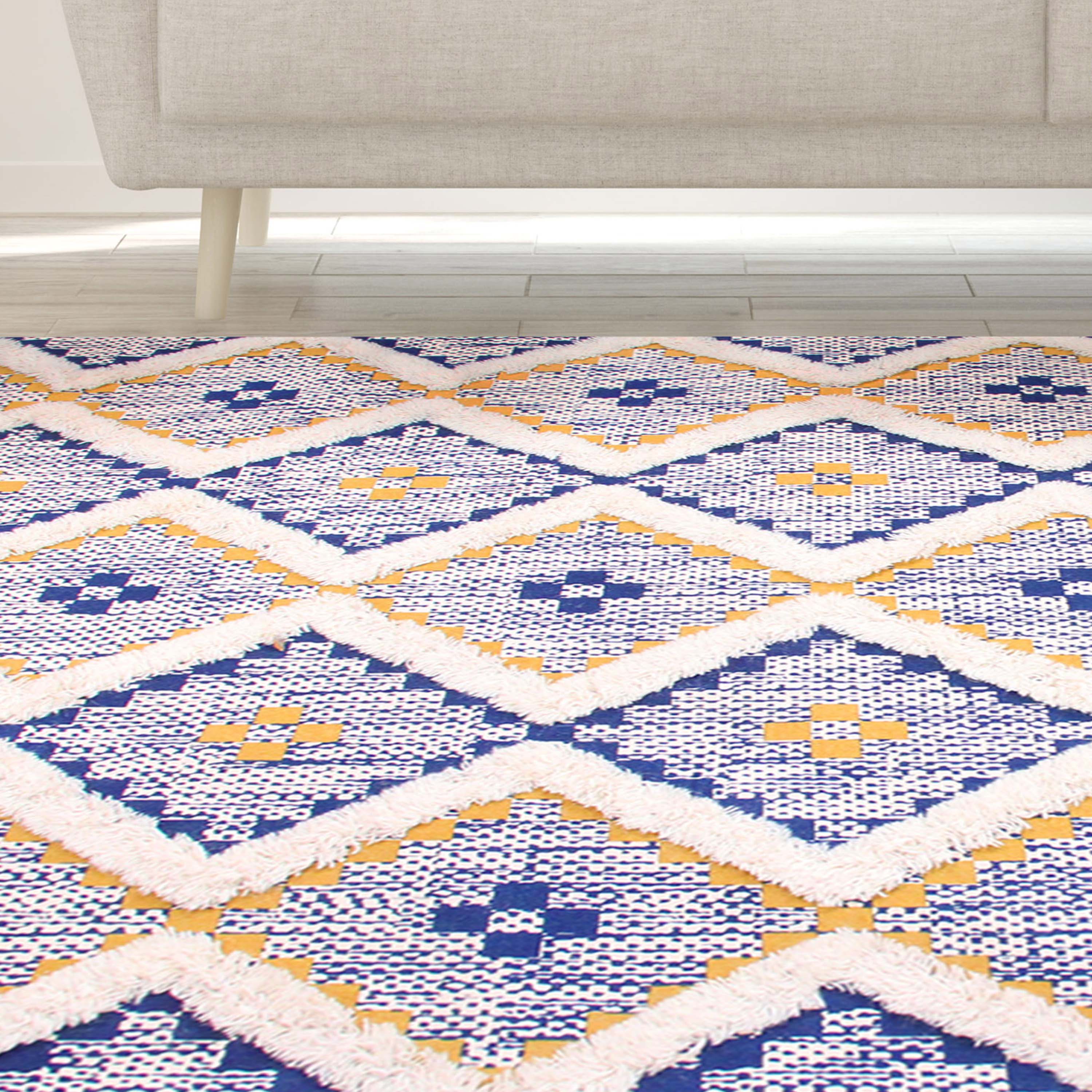 Hand Tufted Cotton Wool Geometric Farmhouse Area Rug - Soft Textured Boho Chic Rug for Living Room, Bedroom, Dining Room Decor