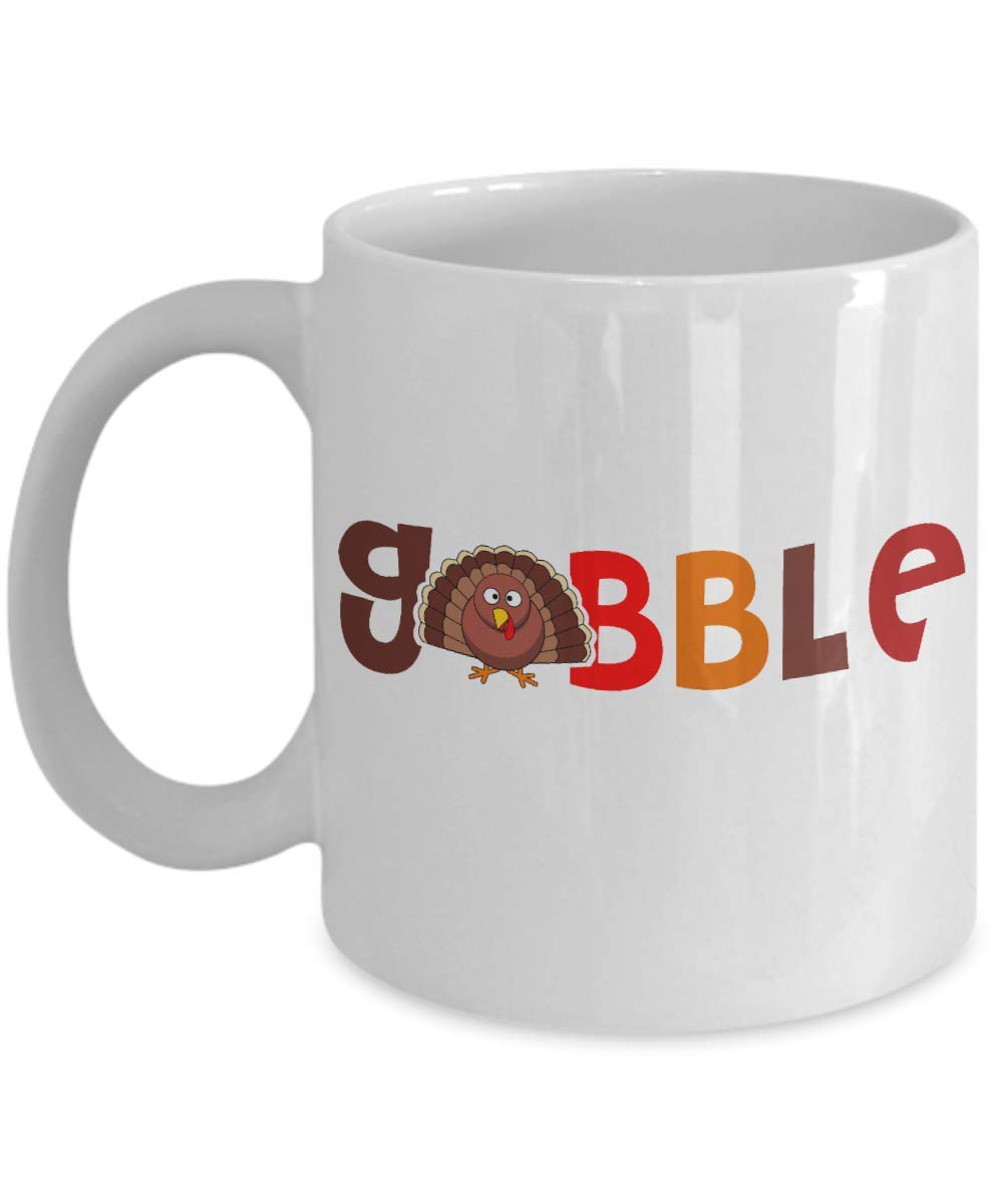 ZapBest Thanksgiving Coffee Mug - 11 Oz White Porcelain Gobble Mug for Thanksgiving Day - Perfect for Holiday Gifts, Family Gatherings & Festive Celebrations