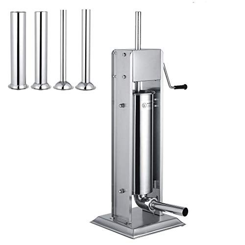 7L Stainless Steel Vertical Manual Sausage Stuffer - Heavy Duty Meat Filler with 4 Sausage Tubes for Home & Commercial Use | Perfect for Making Homemade Sausages, Jerky & Pet Food