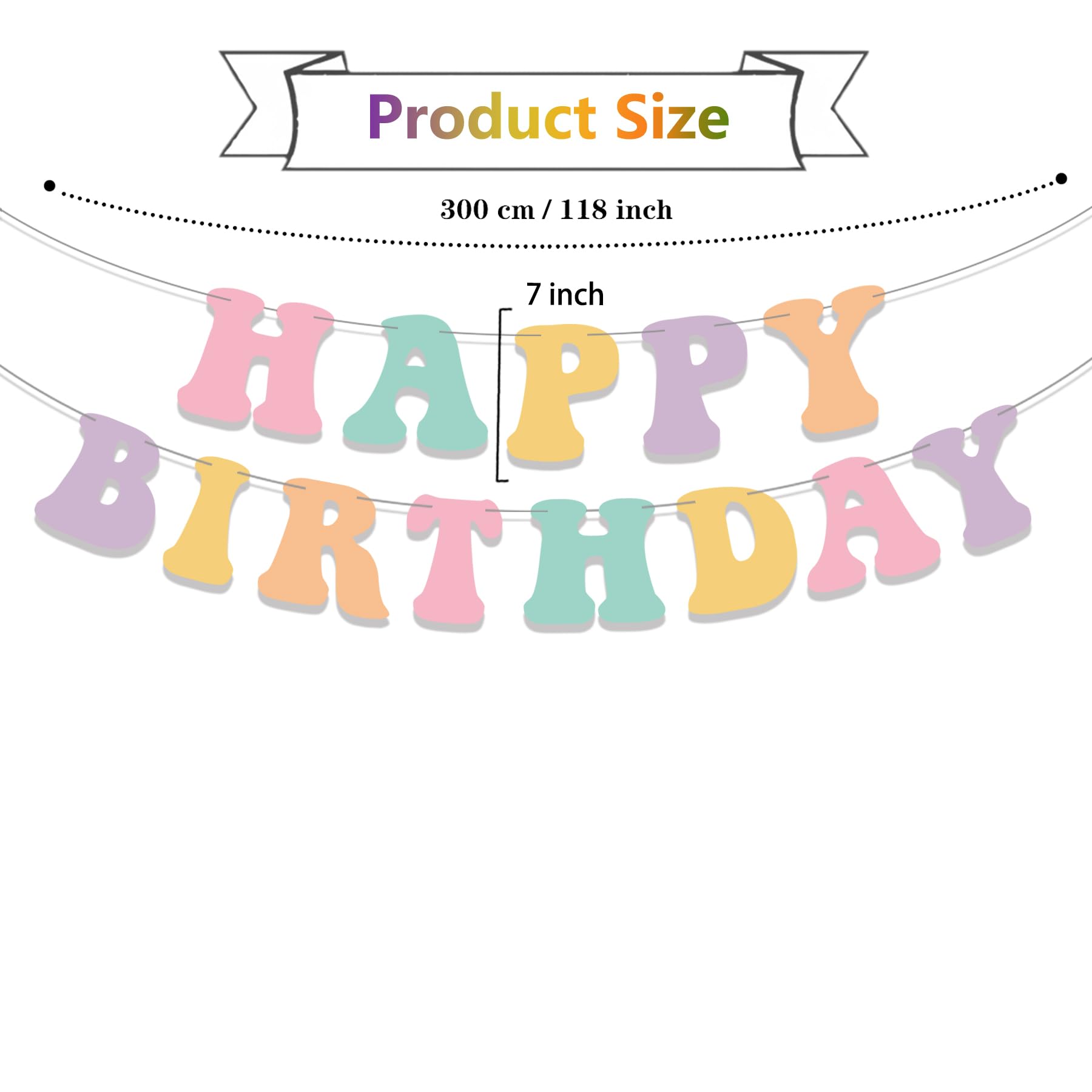 Pre-Strung Pastel Happy Birthday Banner - Cute Groovy Macaron Rainbow Party Decorations for Girls Toddler Birthday | Perfect for Baby Showers, Birthday Parties & Nursery Room Decor