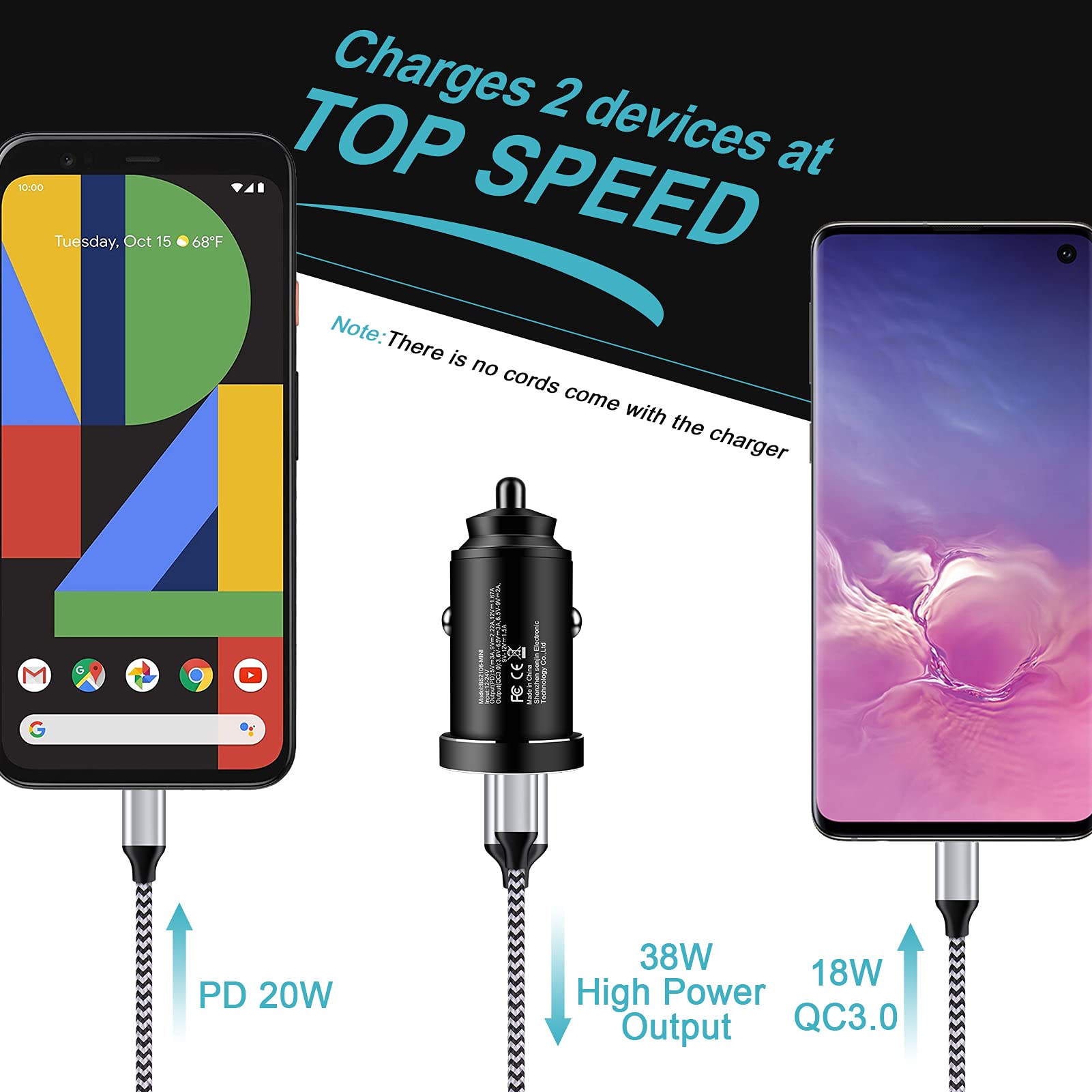 Vifigen 38W USB C Car Charger - Super Fast Charging Type C Cigarette Lighter Adapter - Compatible with iPhone 13/12/11, iPad, Samsung Galaxy S22/S21/A53/A13/A03, Google Pixel - Perfect for Road Trips & Daily Commutes