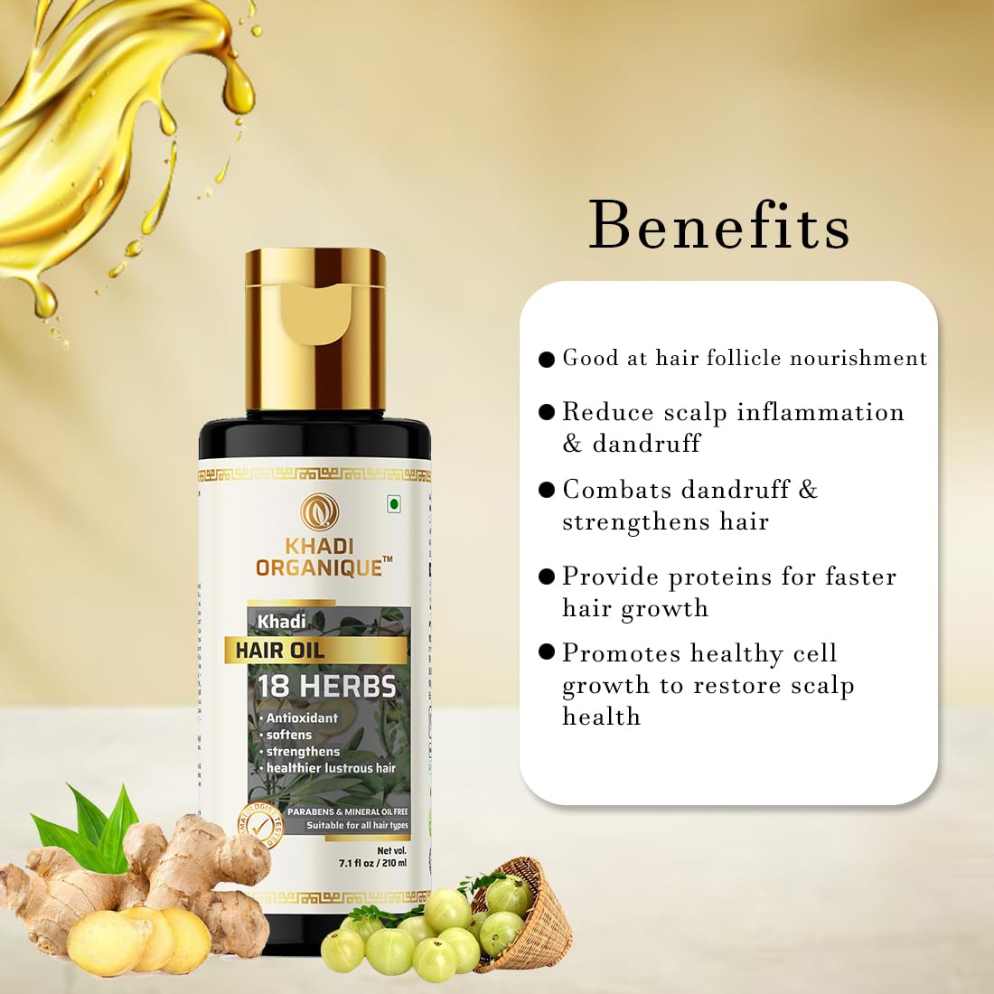 Khadi Organique 18 Herbal Natural Hair Oil - Paraben & Mineral Oil Free (Pack of 2) | Promotes Hair Growth & Reduces Hair Fall | Perfect for Dry, Damaged Hair & Scalp Care