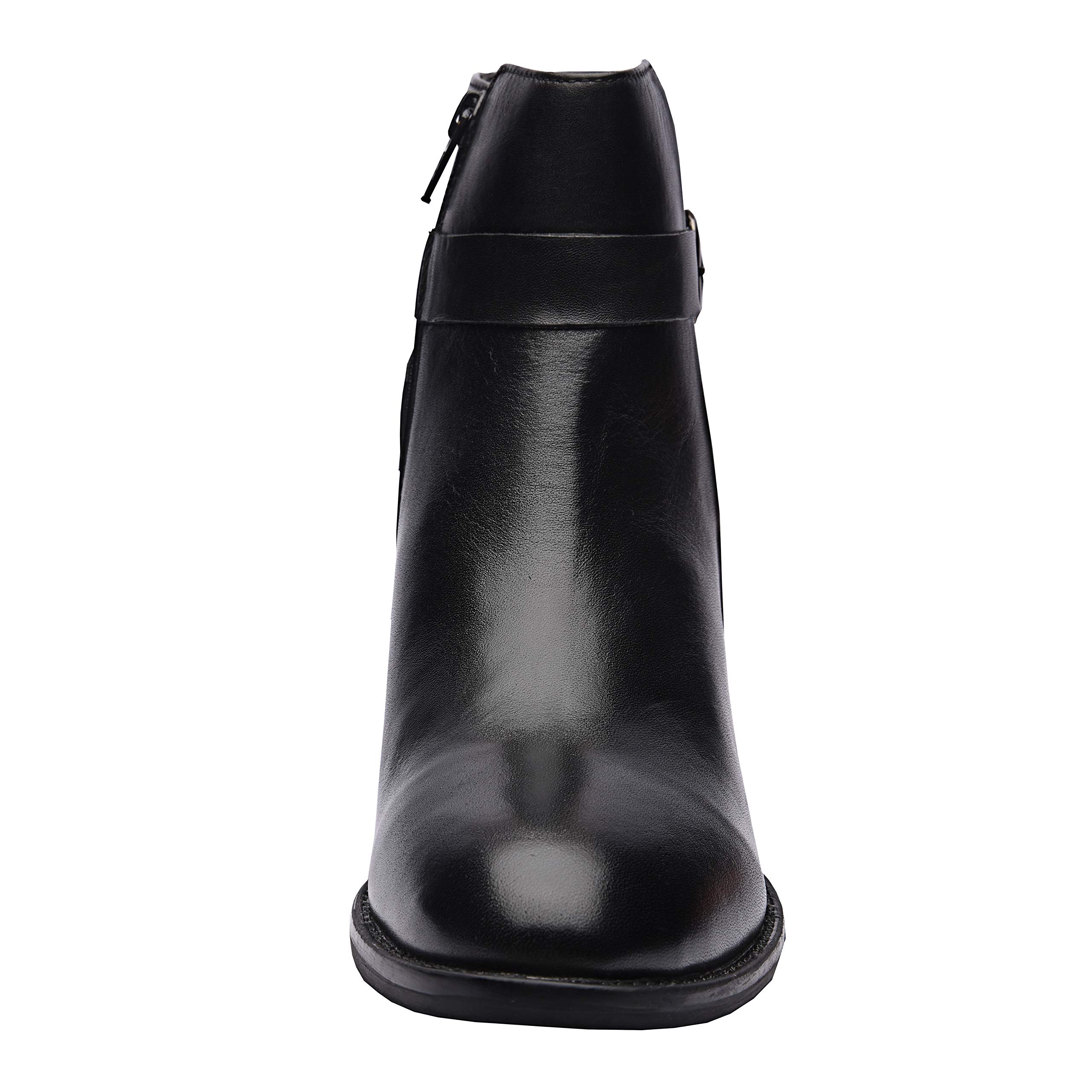 Genuine Leather Women's Ankle Booties with Block Heel & Zip Closure - Comfortable Mid-Heel Boots with TPR Sole for Work, Office & Casual Outfits