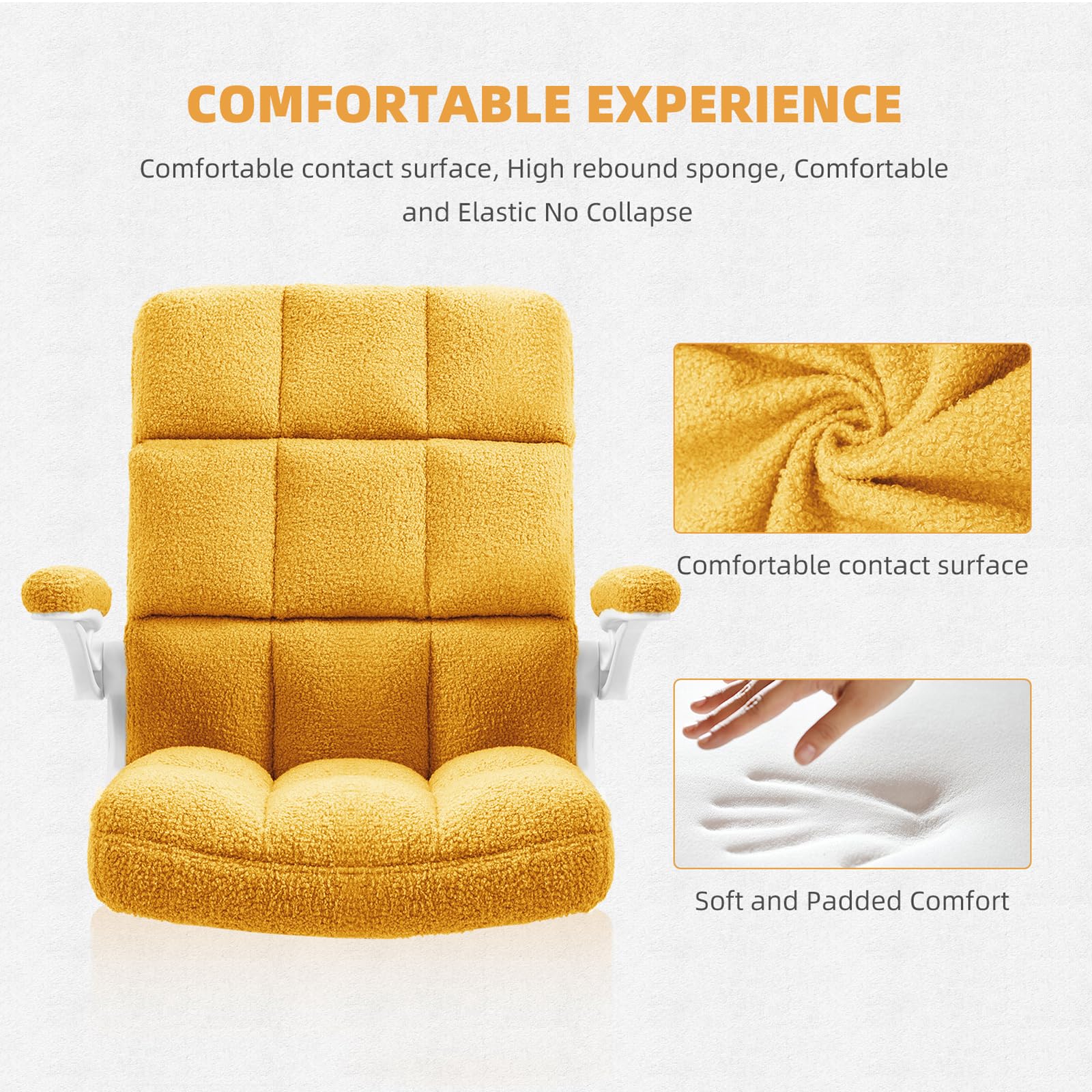 SEATZONE Yellow Office Chair with Flip-Up Armrests - Faux Fur Rolling Desk Chair with Wheels & Adjustable Back Tilt - Perfect for Home Office, Gaming, and Workspace Comfort